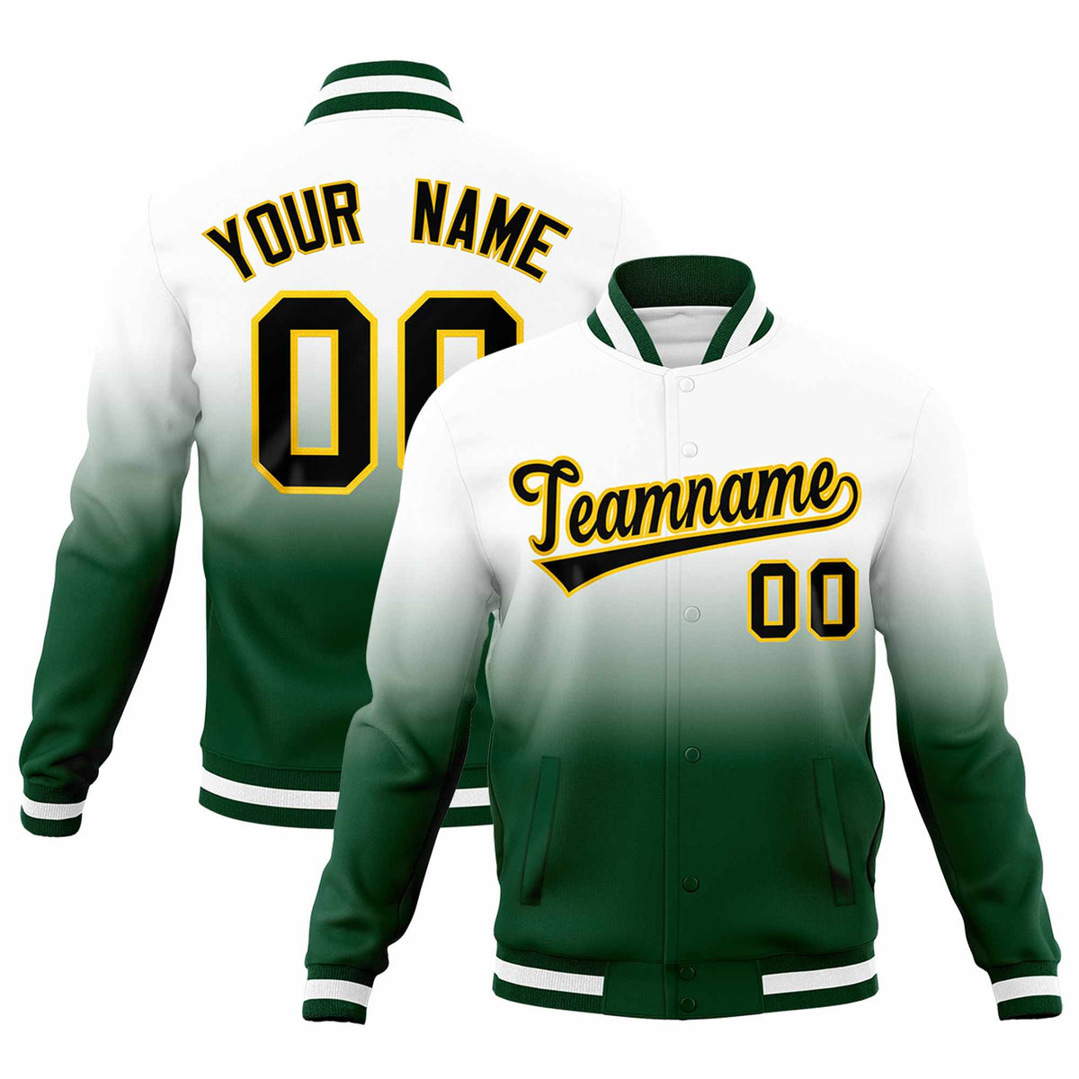 Custom White Gold Full-Snap Varsity Personalization Gradient Fashion Letterman Jacket| KXKSHOP