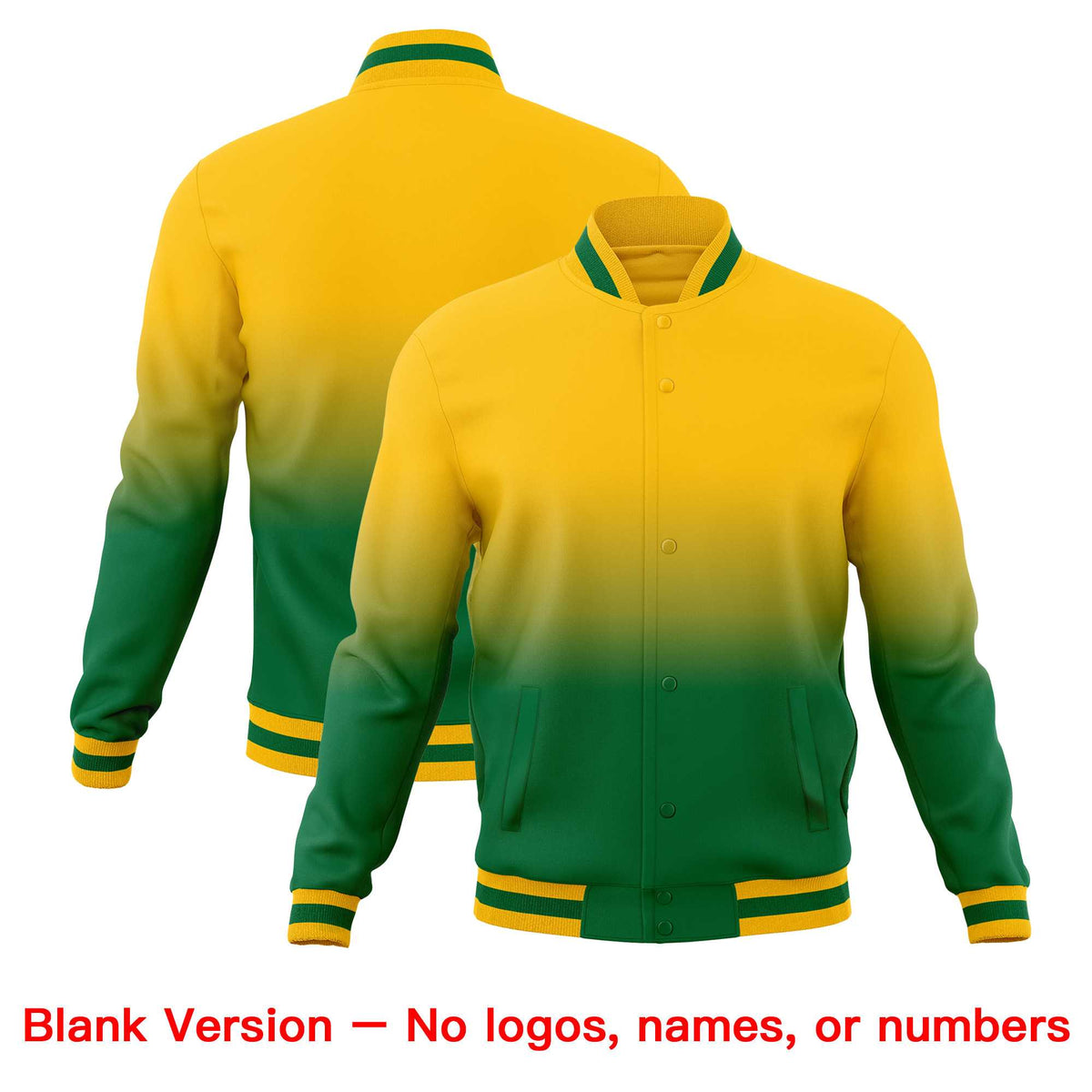 Custom Yellow Kelly Green Full-Snap Varsity Personalization Gradient Fashion Letterman Jacket| KXKSHOP