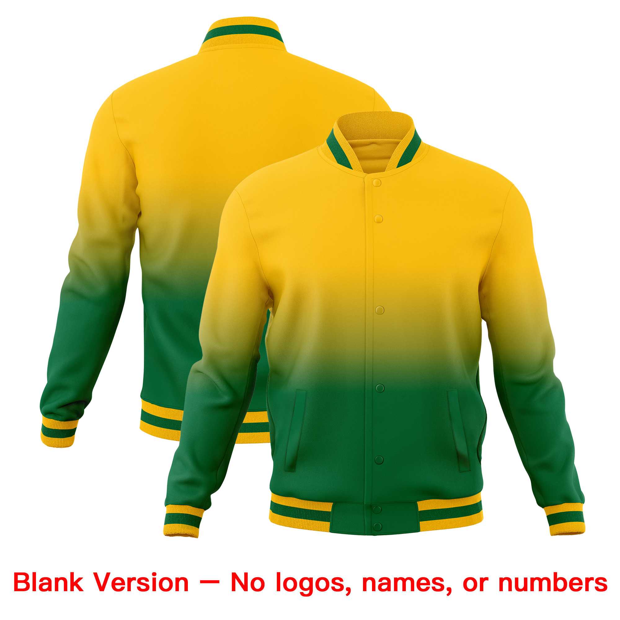 Custom Yellow Kelly Green Full-Snap Varsity Personalization Gradient Fashion Letterman Jacket| KXKSHOP