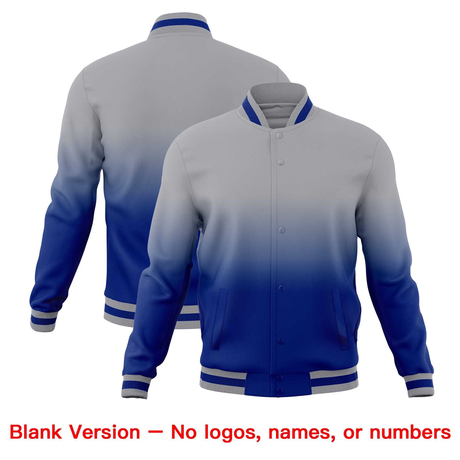 Custom Gray Royal Blue Full-Snap Varsity Personalization Gradient Fashion Letterman Jacket| KXKSHOP