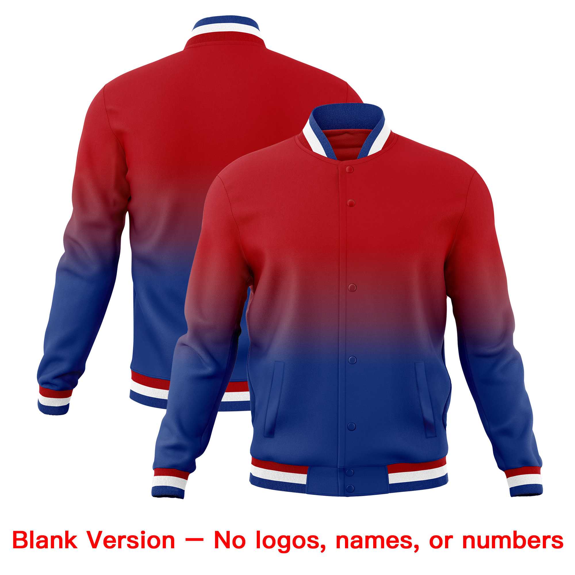 Custom Red Royal Full-Snap Varsity Personalization Gradient Fashion Letterman Jacket| KXKSHOP