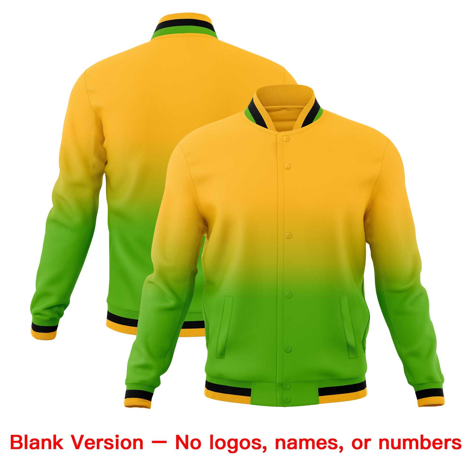 Custom Yellow Green Full-Snap Varsity Personalization Gradient Fashion Letterman Jacket| KXKSHOP