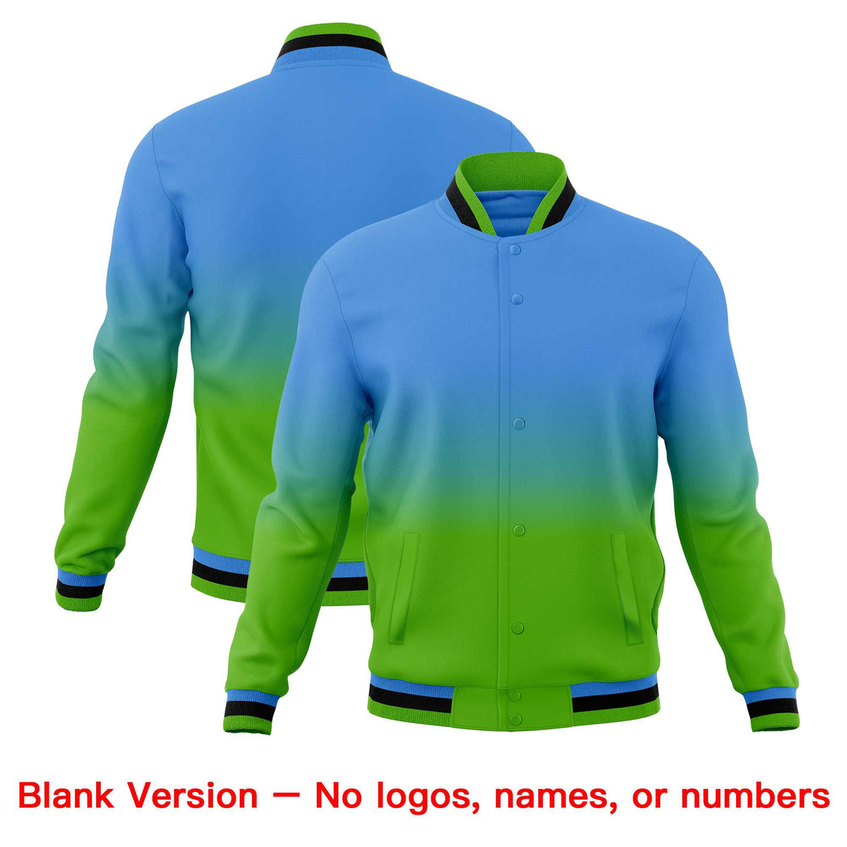 Custom Powder Blue Green Full-Snap Varsity Personalization Gradient Fashion Letterman Jacket| KXKSHOP