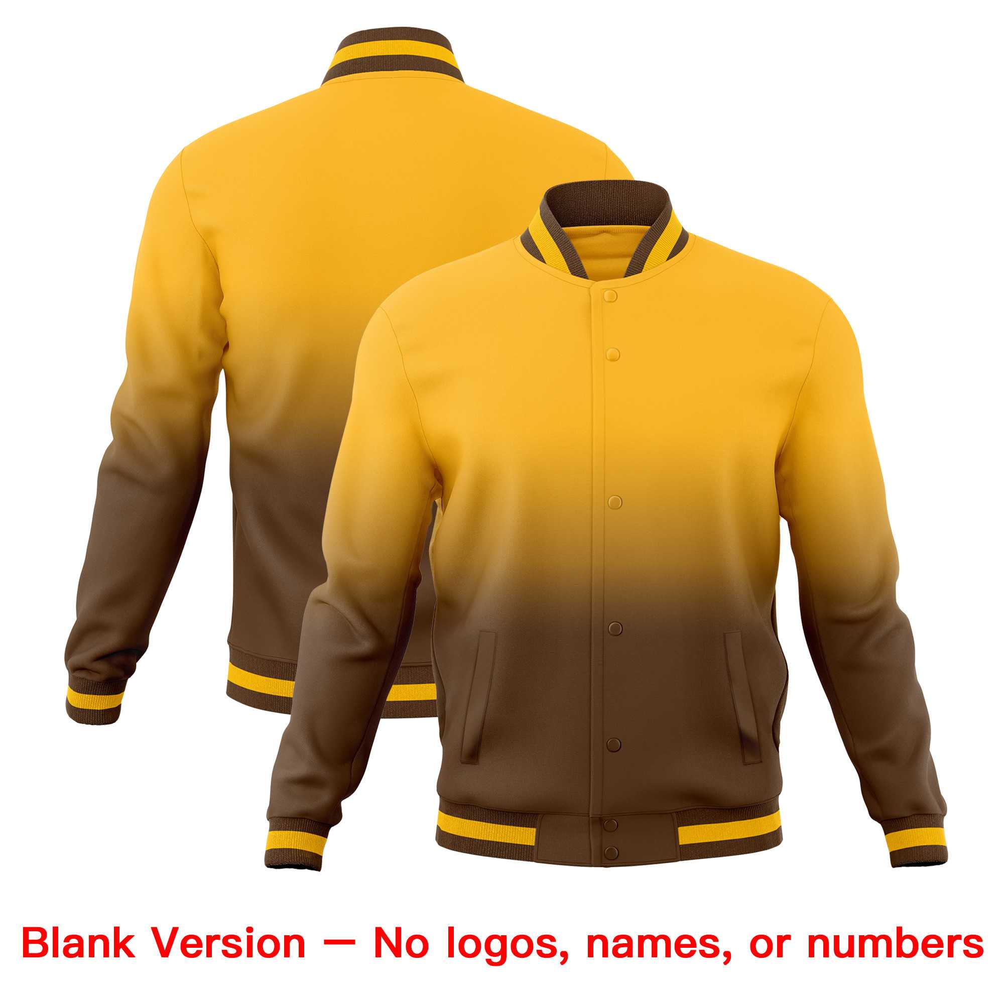Custom Light Brown Gold Full-Snap Varsity Personalization Gradient Fashion Letterman Jacket| KXKSHOP