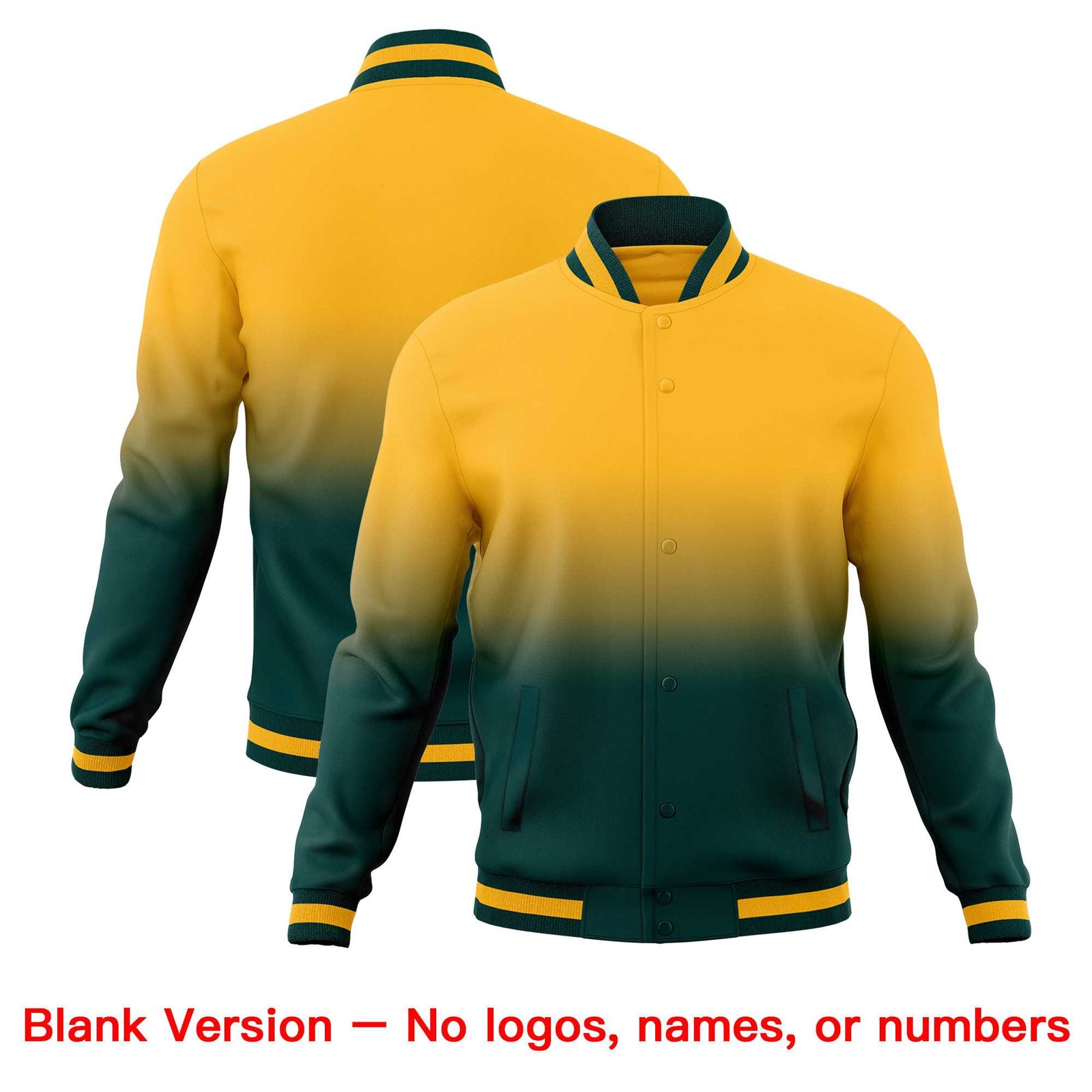 Custom Gold Midnight Green Full-Snap Varsity Personalization Gradient Fashion Letterman Jacket| KXKSHOP