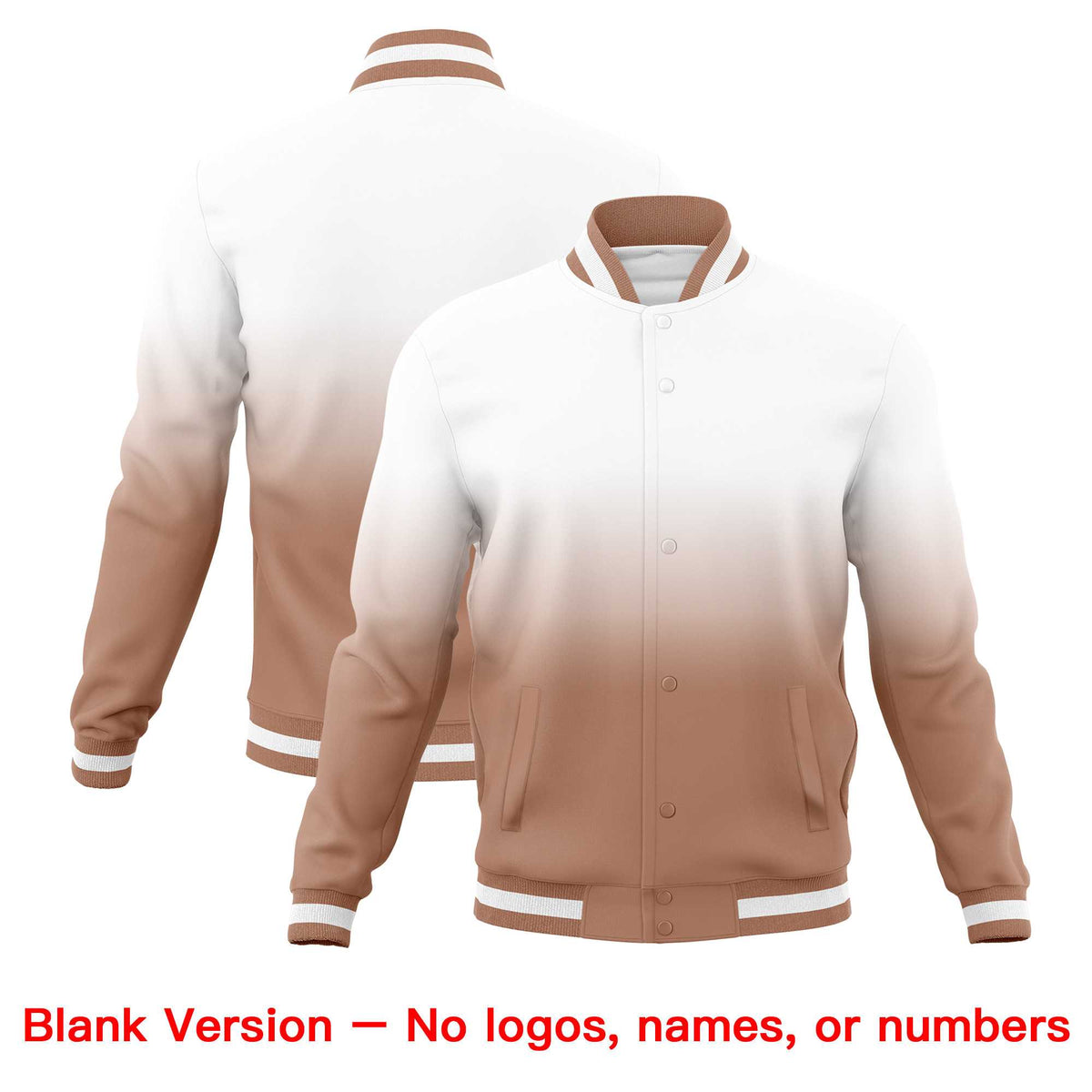 Custom White Light Brown Full-Snap Varsity Personalization Gradient Fashion Letterman Jacket| KXKSHOP
