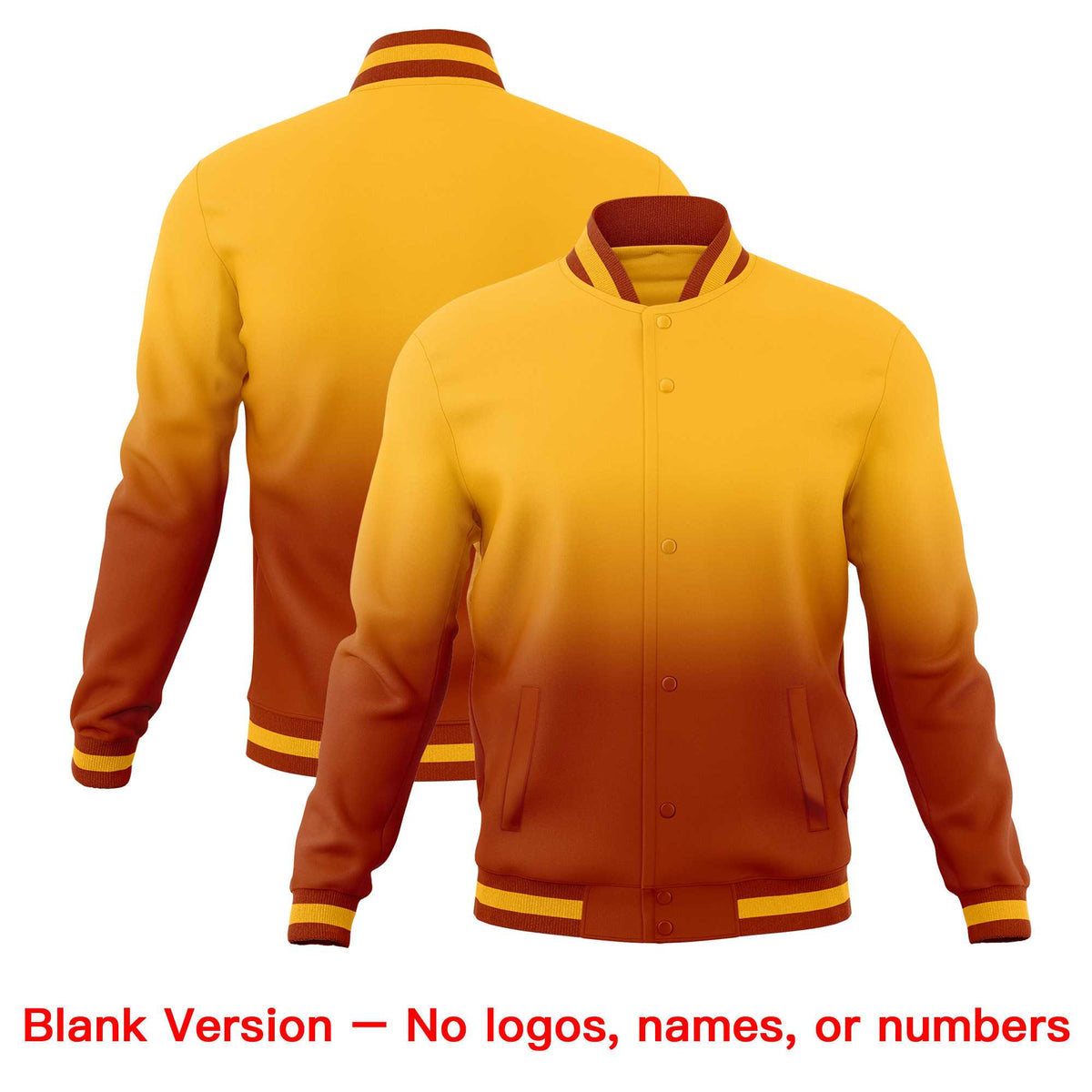 Custom Gold Dark Orange Full-Snap Varsity Personalization Gradient Fashion Letterman Jacket| KXKSHOP