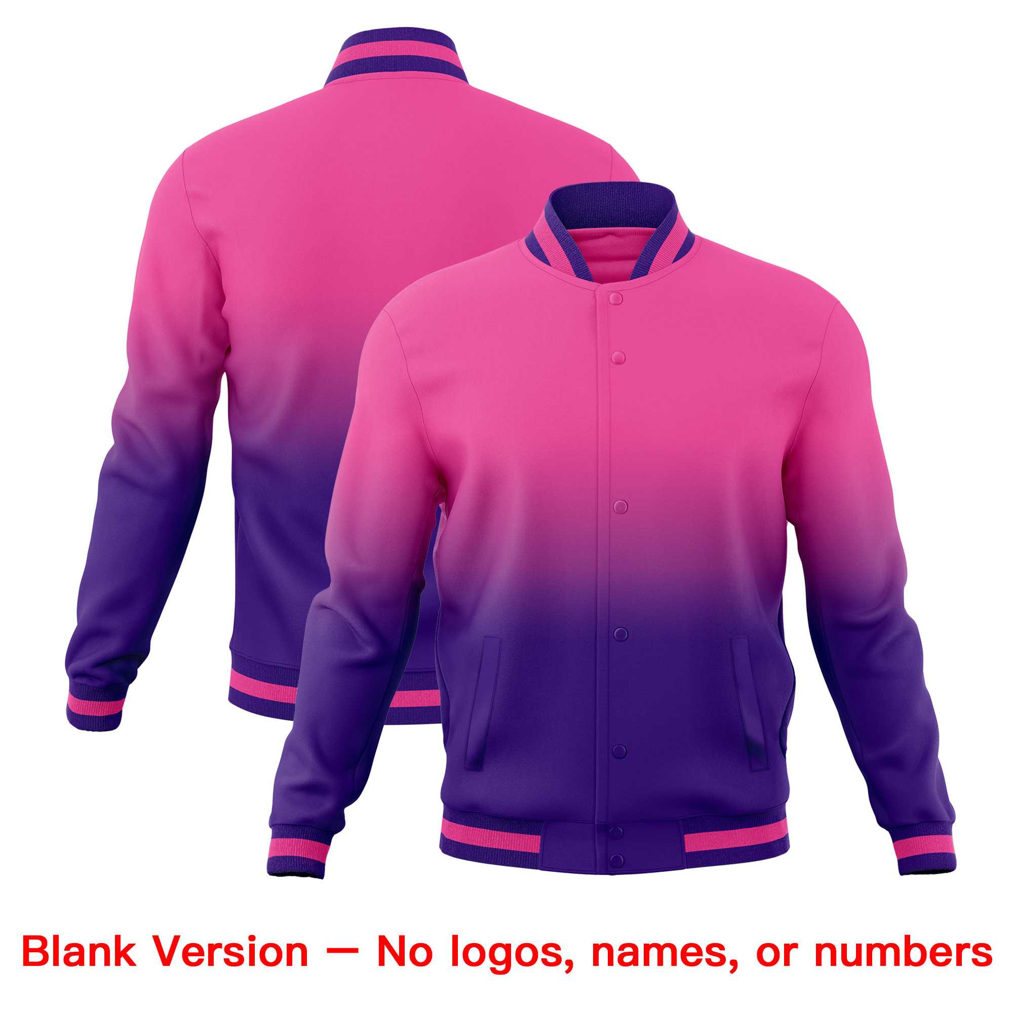 Custom Pink Purple Full-Snap Varsity Personalization Gradient Fashion Letterman Jacket| KXKSHOP