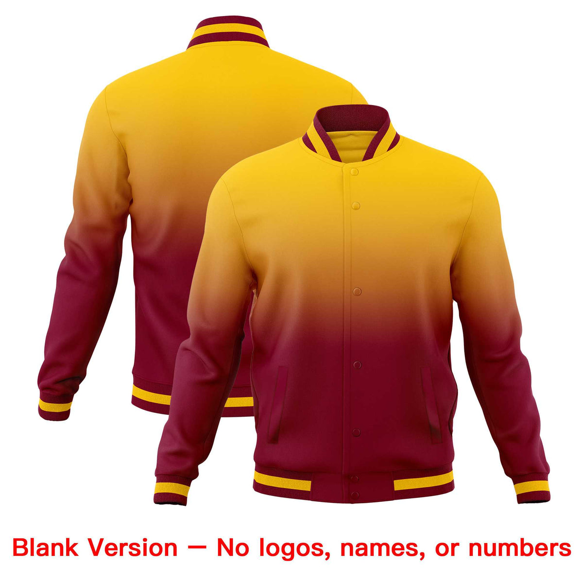 Custom Yellow Crimson Full-Snap Varsity Personalization Gradient Fashion Letterman Jacket