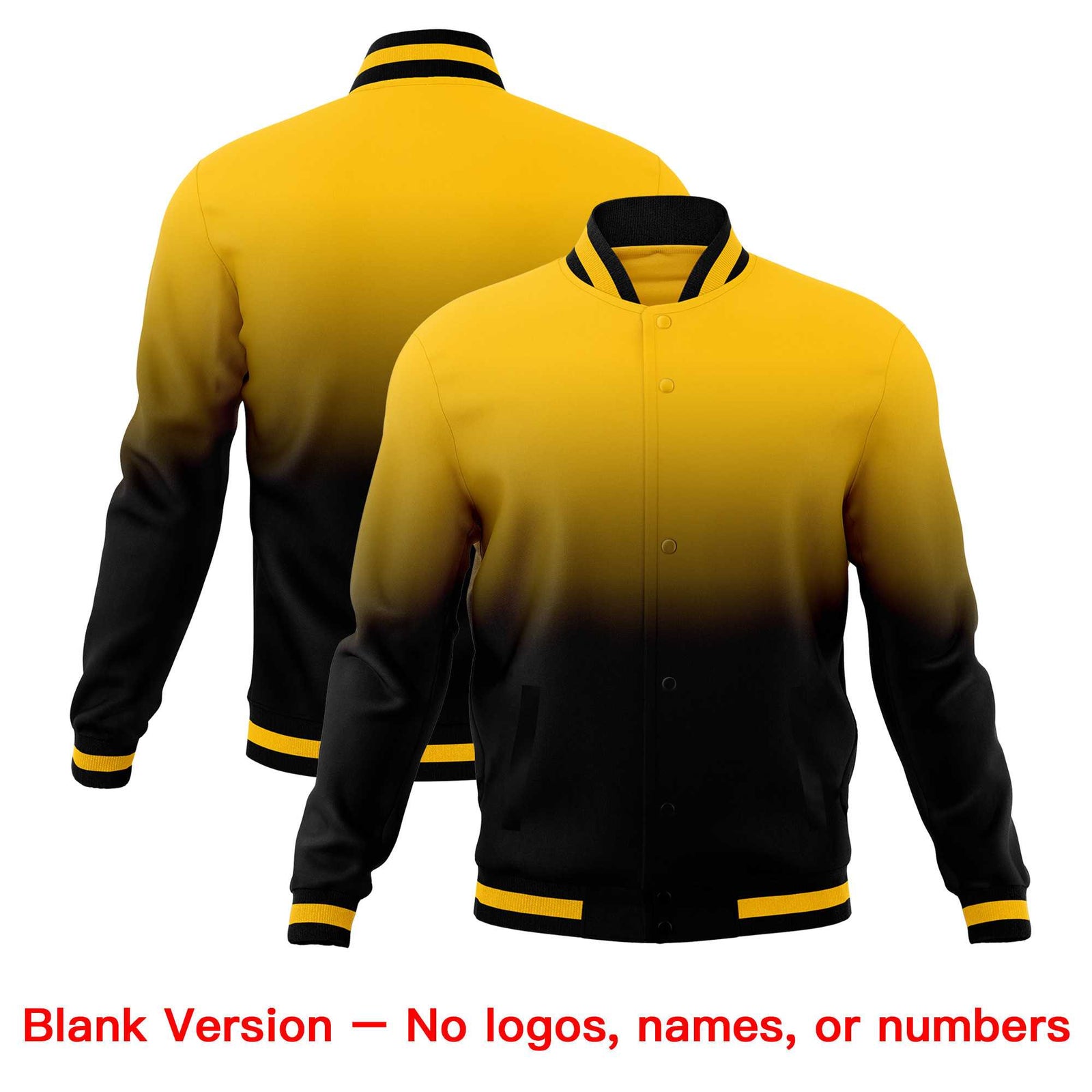 Custom Yellow Black Full-Snap Varsity Personalization Gradient Fashion Letterman Jacket
