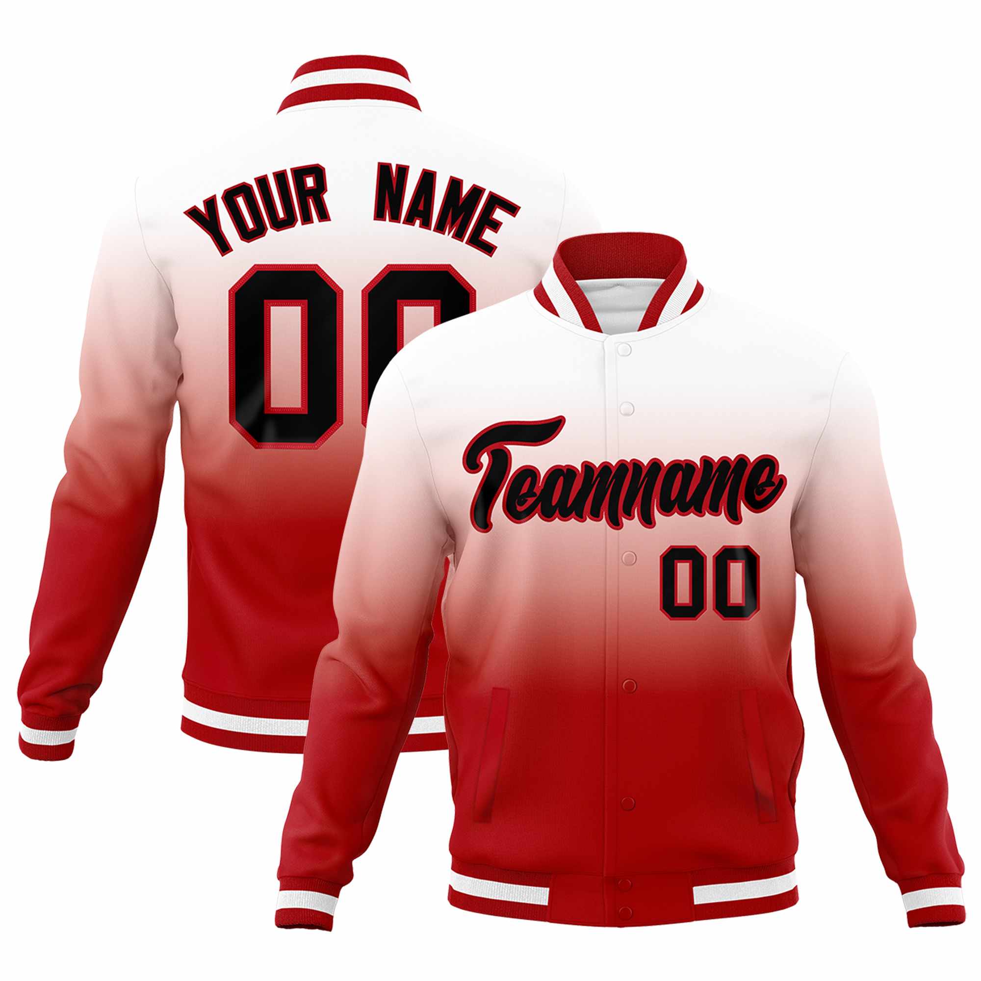 Custom White Red Full-Snap Varsity Personalization Gradient Fashion Letterman Jacket
