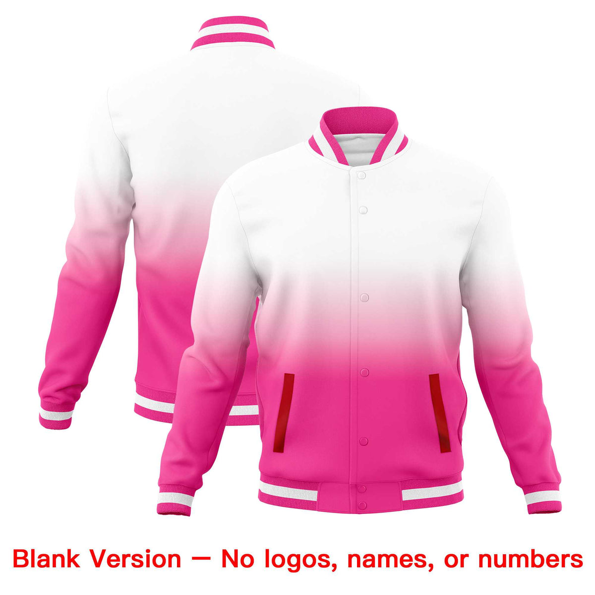 Custom White Pink Full-Snap Varsity Personalization Gradient Fashion Letterman Jacket