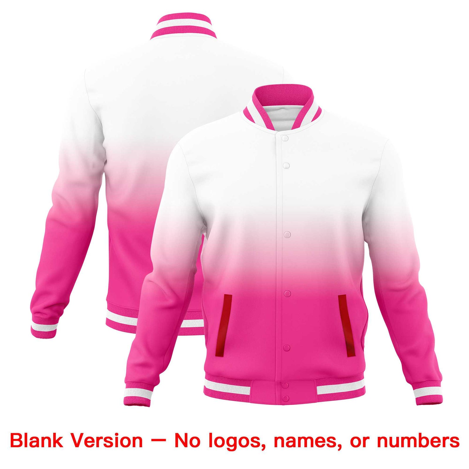 Custom White Pink Full-Snap Varsity Personalization Gradient Fashion Letterman Jacket