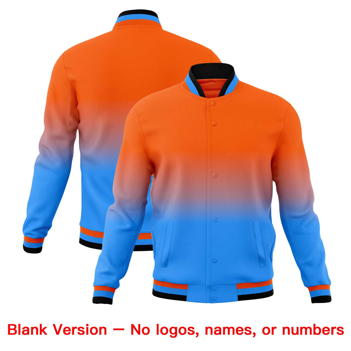 Custom Orange Powder Blue Full-Snap Varsity Personalization Gradient Fashion Letterman Jacket