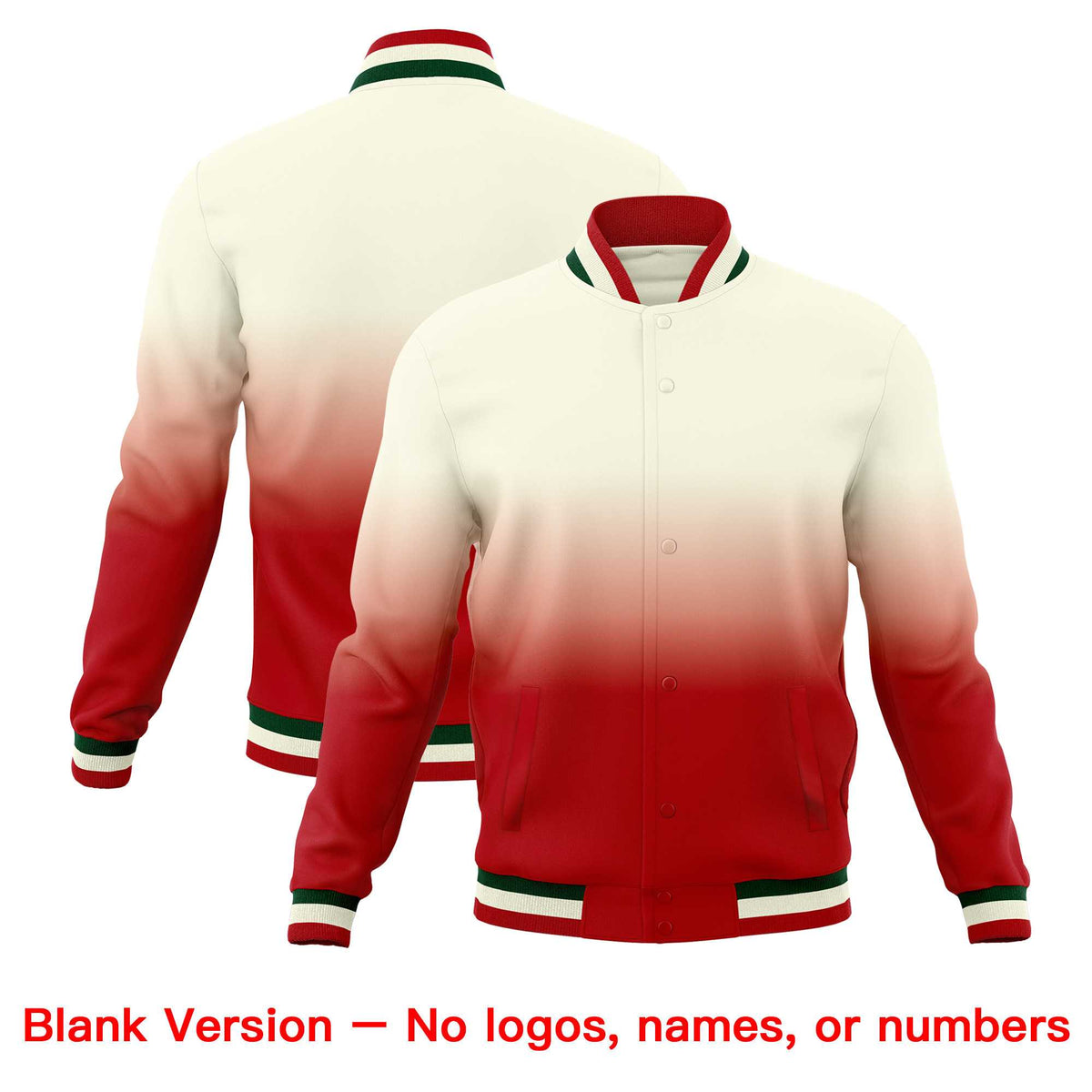 Custom Cream Red Full-Snap Varsity Personalization Gradient Fashion Letterman Jacket