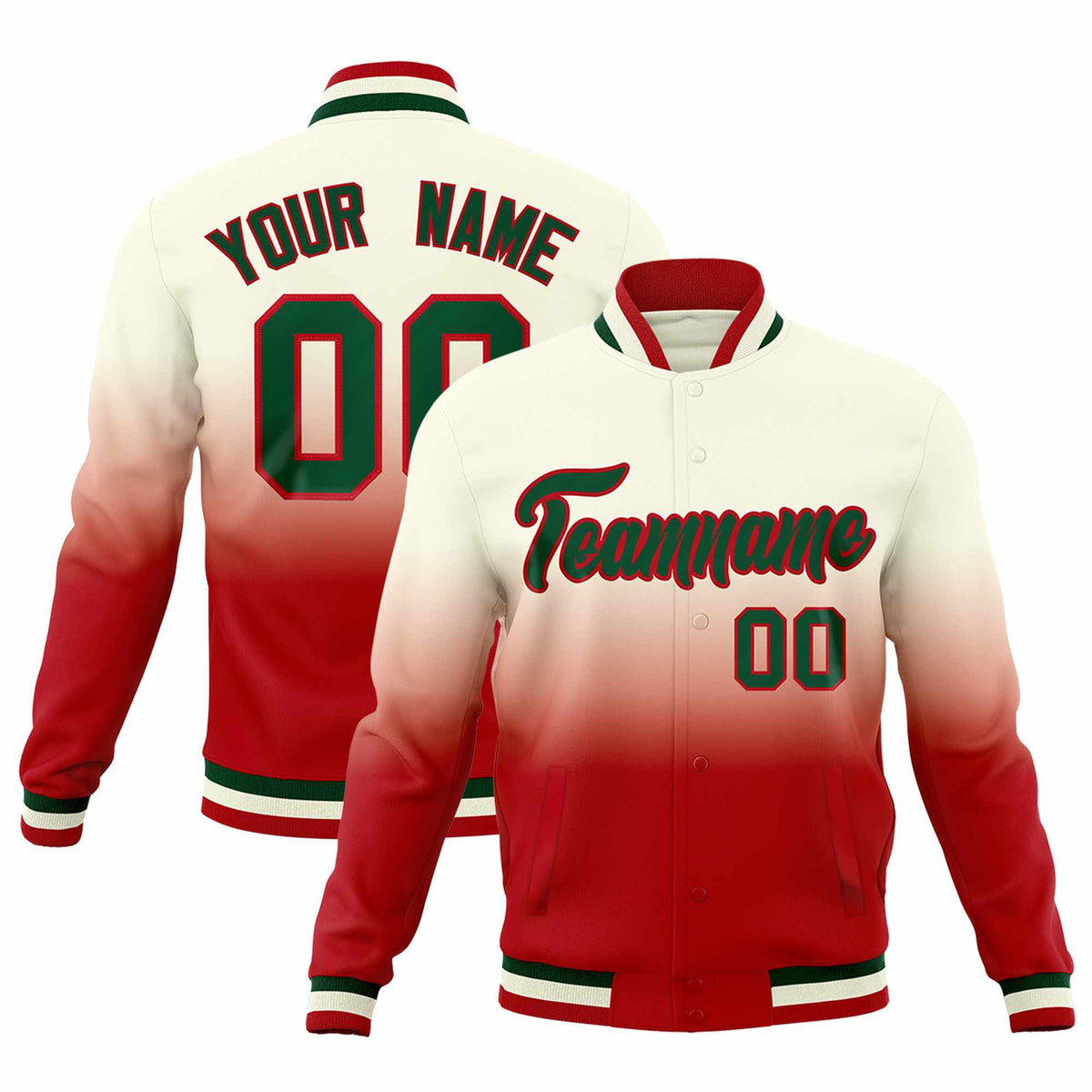 Custom Cream Red Full-Snap Varsity Personalization Gradient Fashion Letterman Jacket