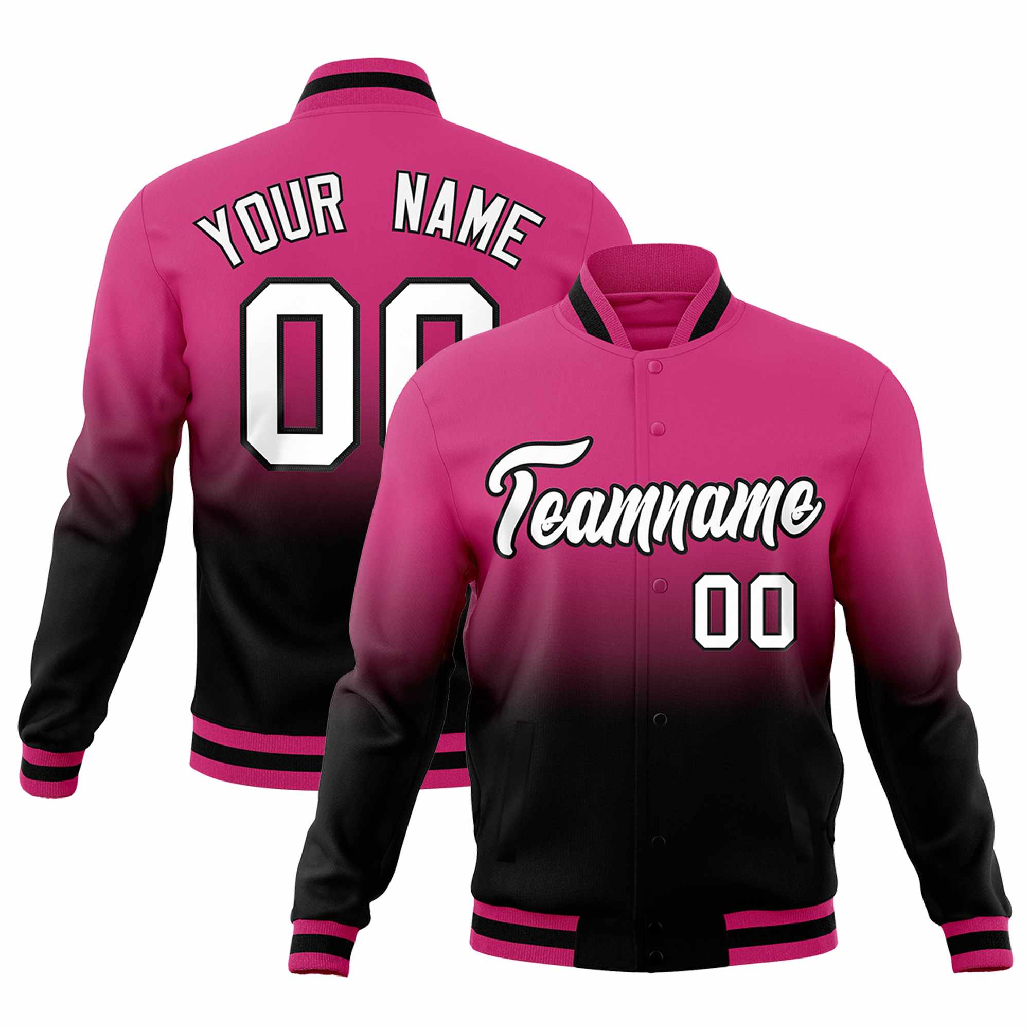 Custom Rose Red Black Full-Snap Varsity Personalization Gradient Fashion Letterman Jacket