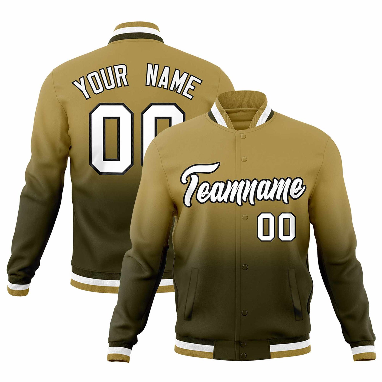 Custom Desert Yellow Olive Full-Snap Varsity Personalization Gradient Fashion Letterman Jacket