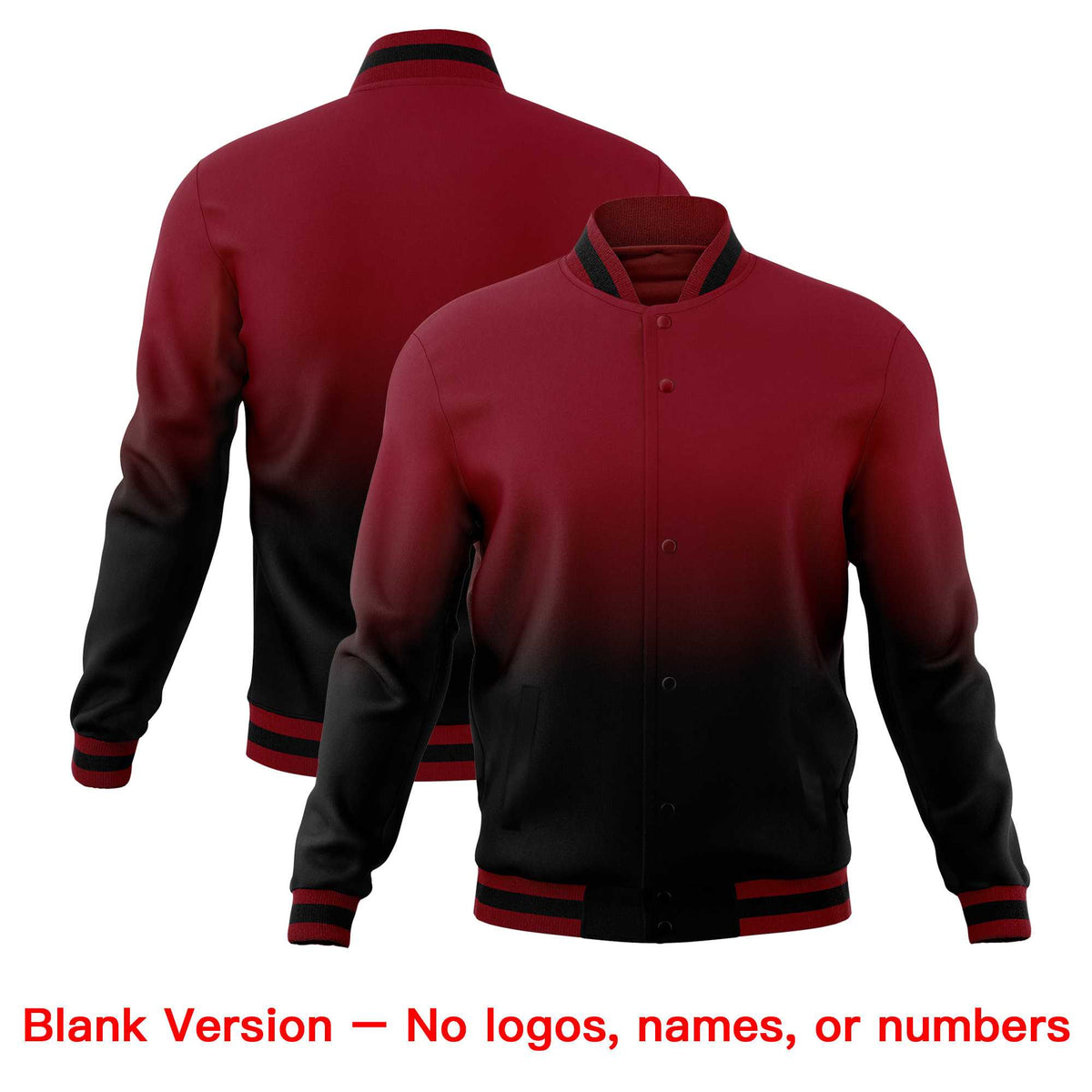 Custom Crimson Black Full-Snap Varsity Personalization Gradient Fashion Letterman Jacket