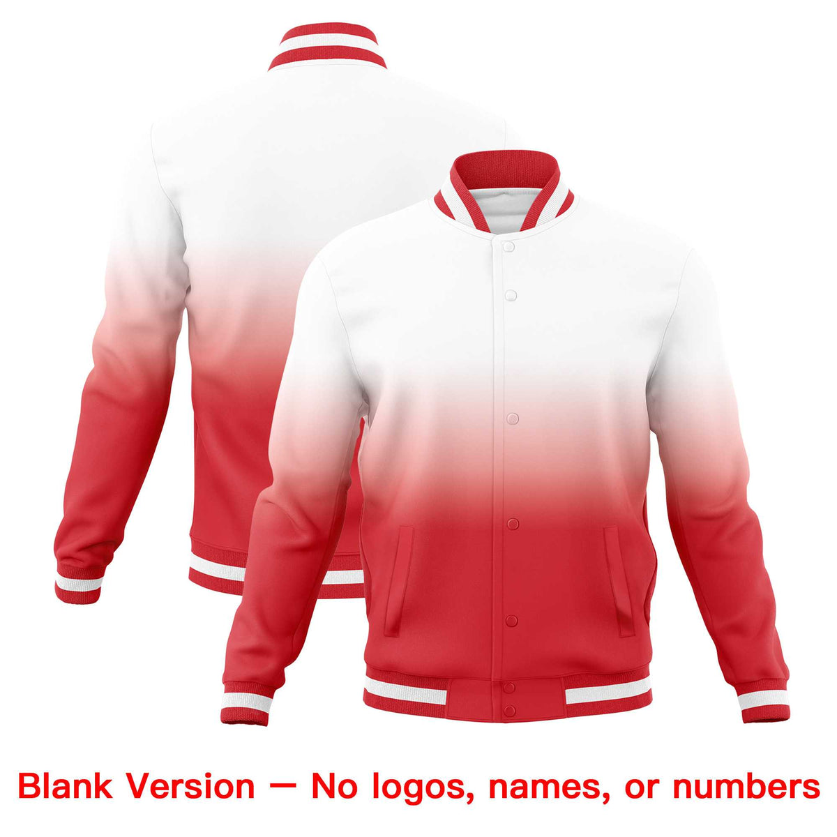 Custom White Light Red Full-Snap Varsity Personalization Gradient Fashion Letterman Jacket