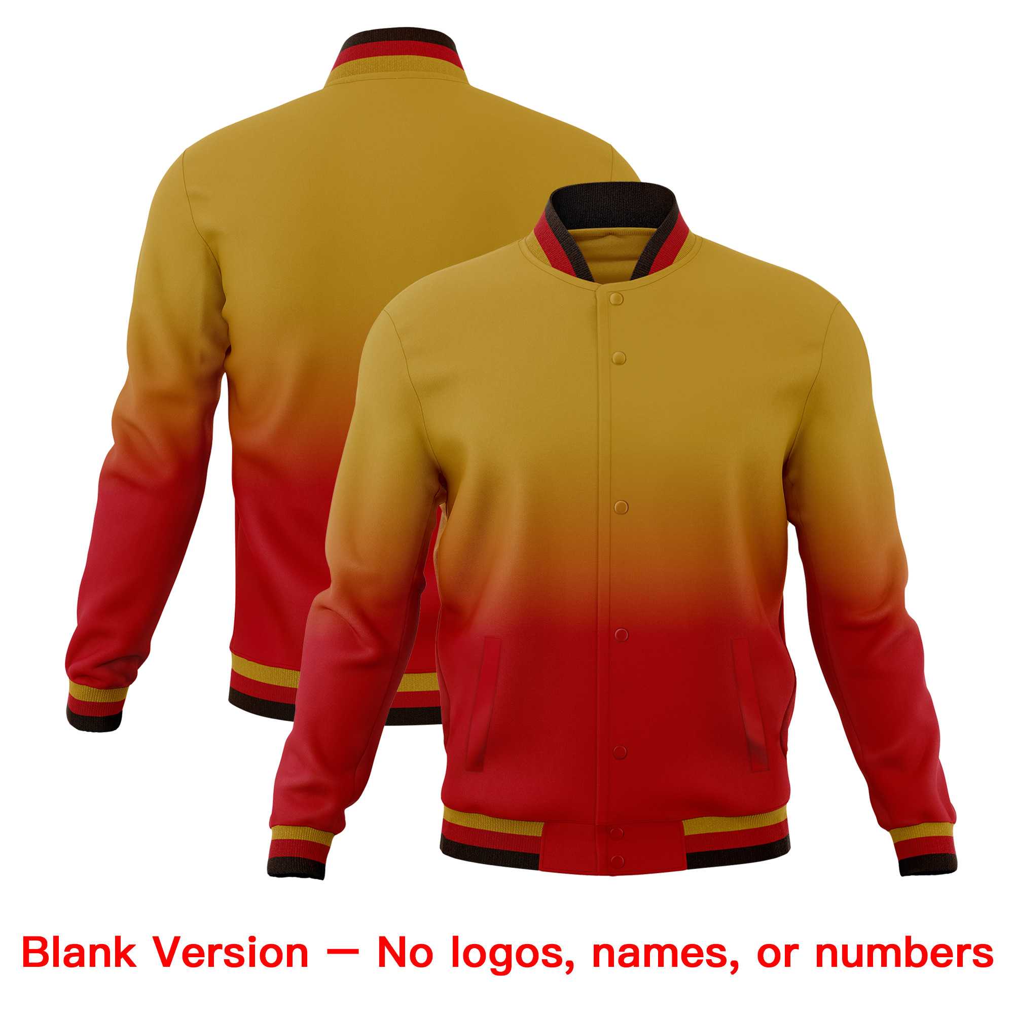 Custom Old Gold Red Full-Snap Varsity Personalization Gradient Fashion Letterman Jacket