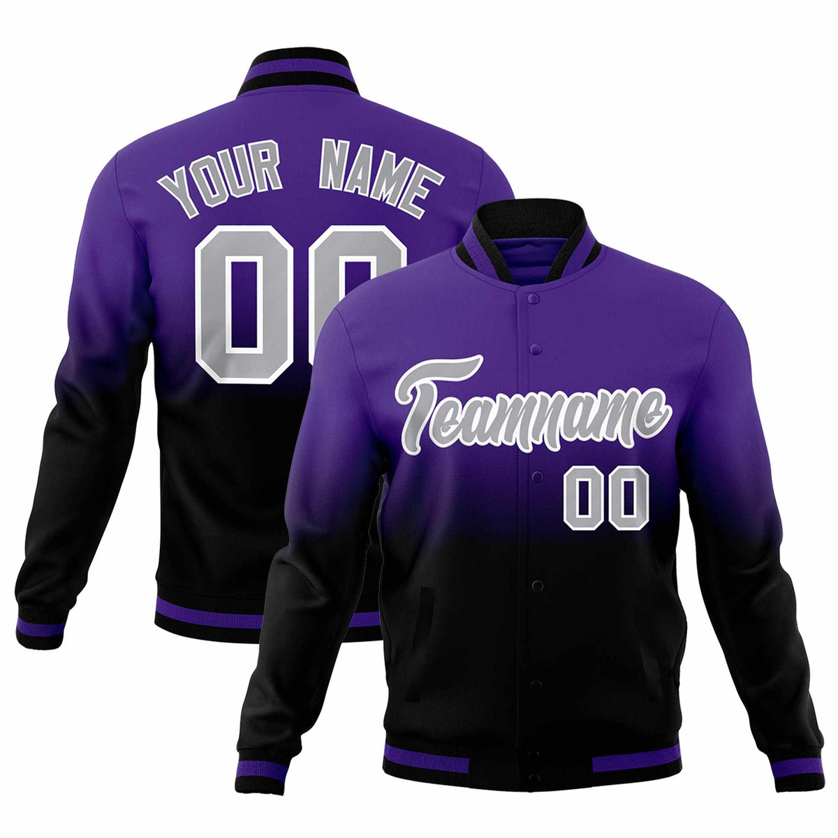 Custom Purple Black Full-Snap Varsity Personalization Gradient Fashion Letterman Jacket