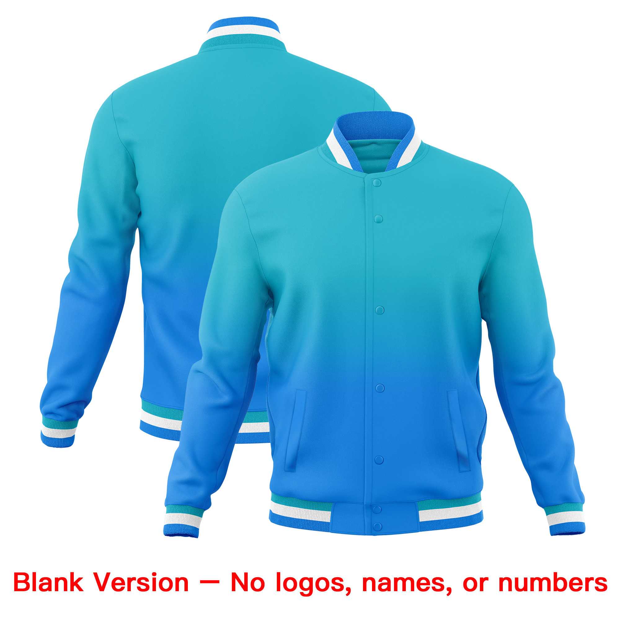 Custom Sky Blue Powder Blue Full-Snap Varsity Personalization Gradient Fashion Letterman Jacket