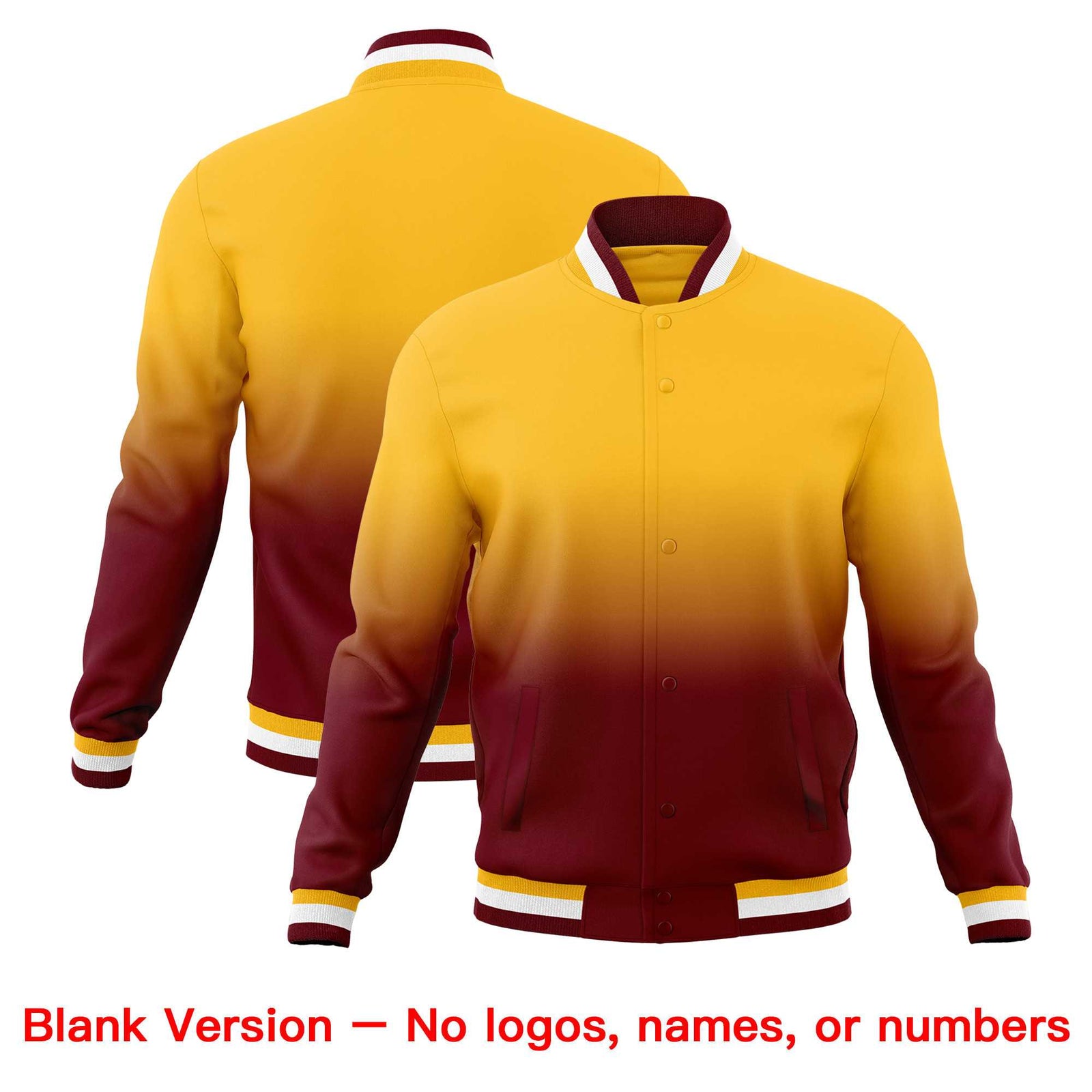 Custom Gold Crimson Full-Snap Varsity Personalization Gradient Fashion Letterman Jacket