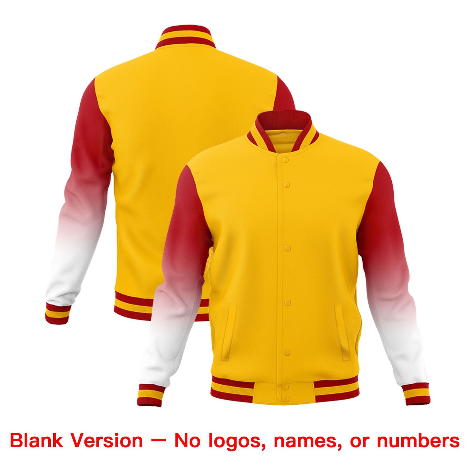 Custom Gold Red White Full-Snap Varsity Raglan Sleeves Gradient Letterman Jacket