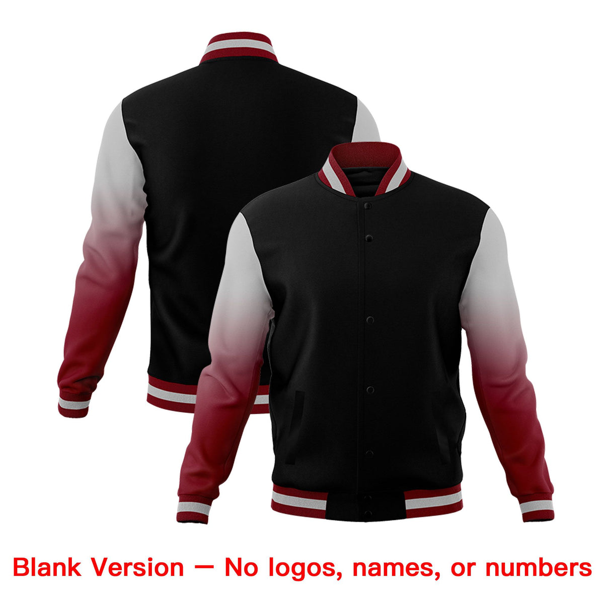 Custom Black Gray Crimson Full-Snap Varsity Raglan Sleeves Gradient Letterman Jacket