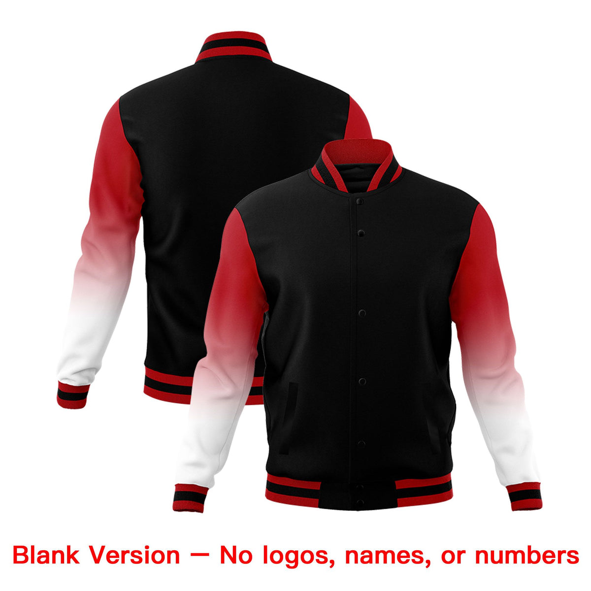 Custom Black White Red Full-Snap Varsity Raglan Sleeves Gradient Letterman Jacket