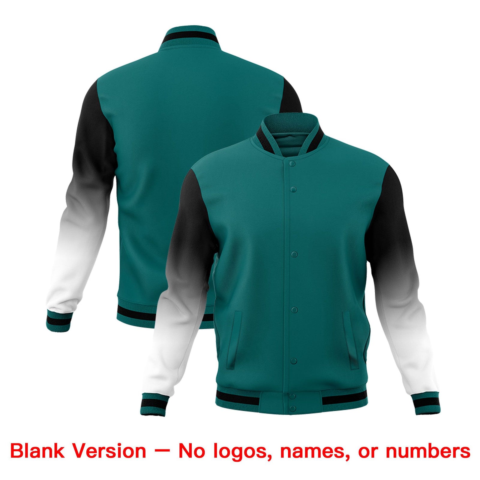Custom Teal White Black Full-Snap Varsity Raglan Sleeves Gradient Letterman Jacket