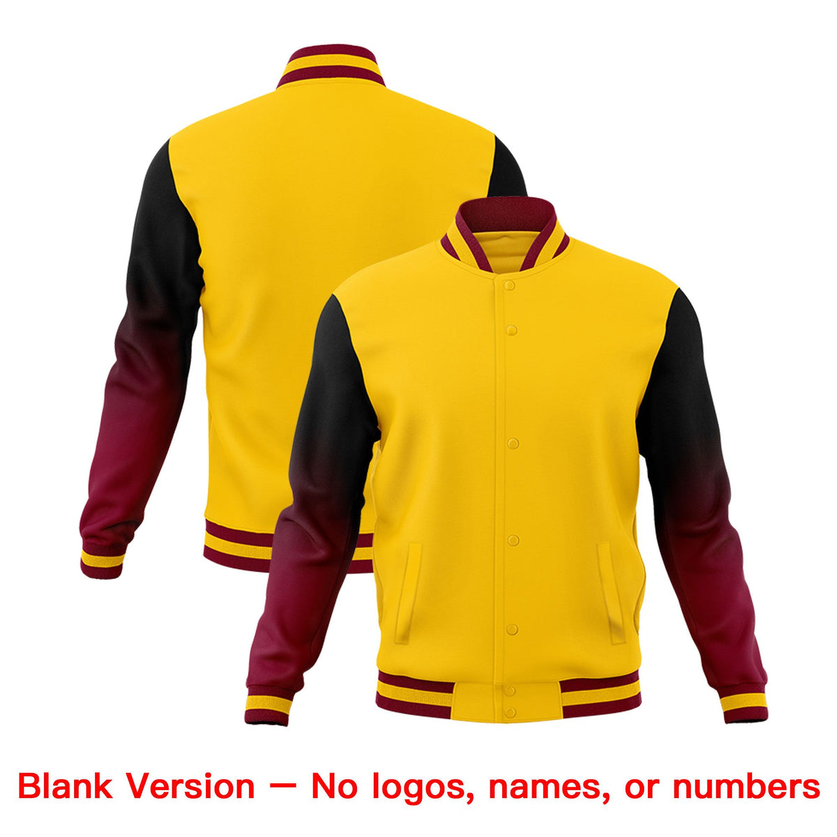 Custom Gold Black Crimson Full-Snap Varsity Raglan Sleeves Gradient Letterman Jacket| KXKSHOP