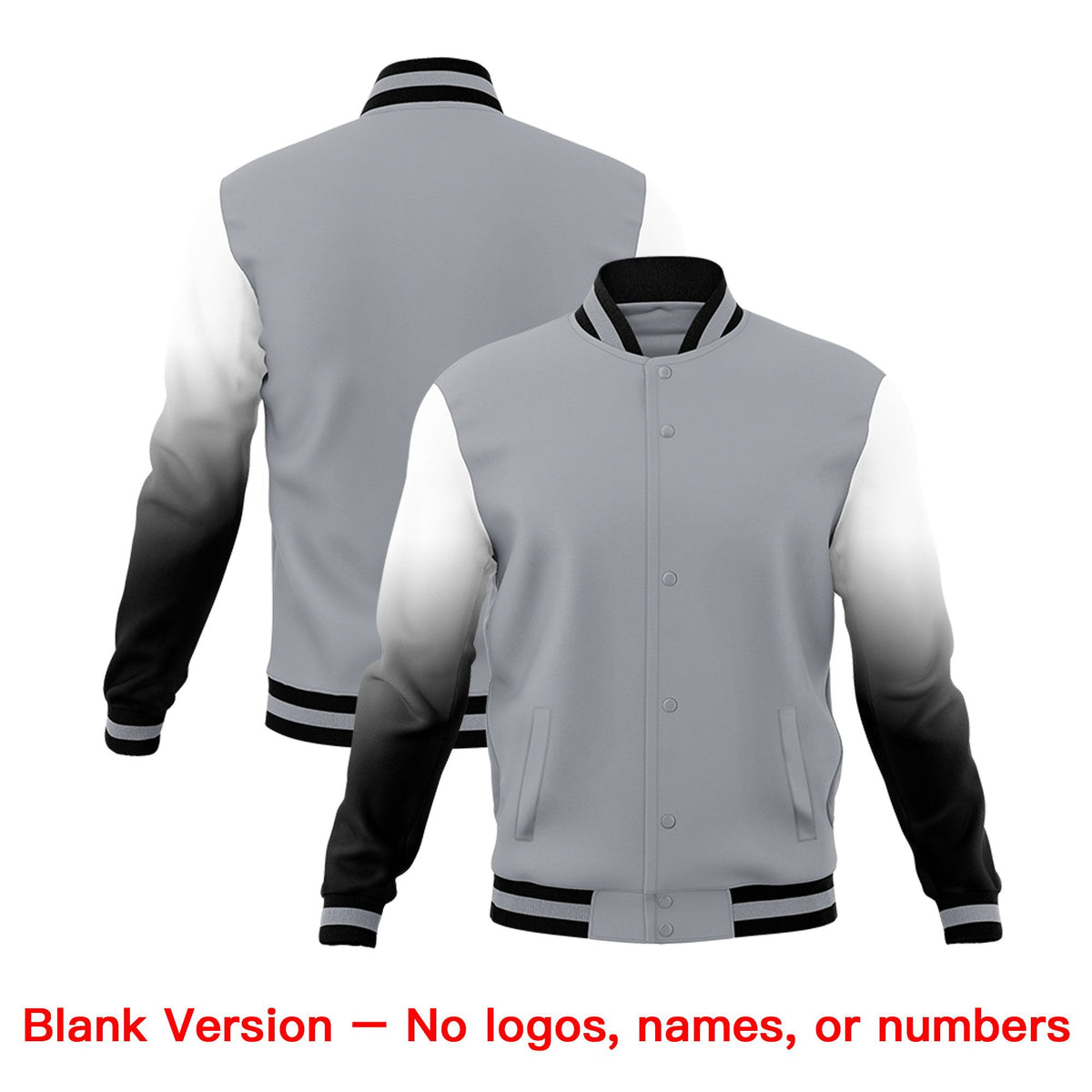 Custom Gray Black White Full-Snap Varsity Raglan Sleeves Gradient Letterman Jacket| KXKSHOP