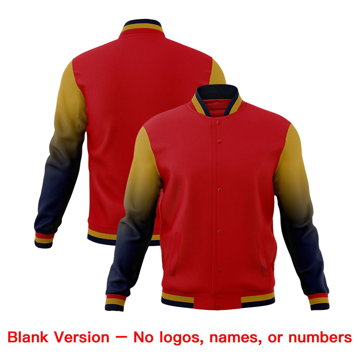 Custom Red Old Gold Navy Full-Snap Varsity Raglan Sleeves Gradient Letterman Jacket| KXKSHOP