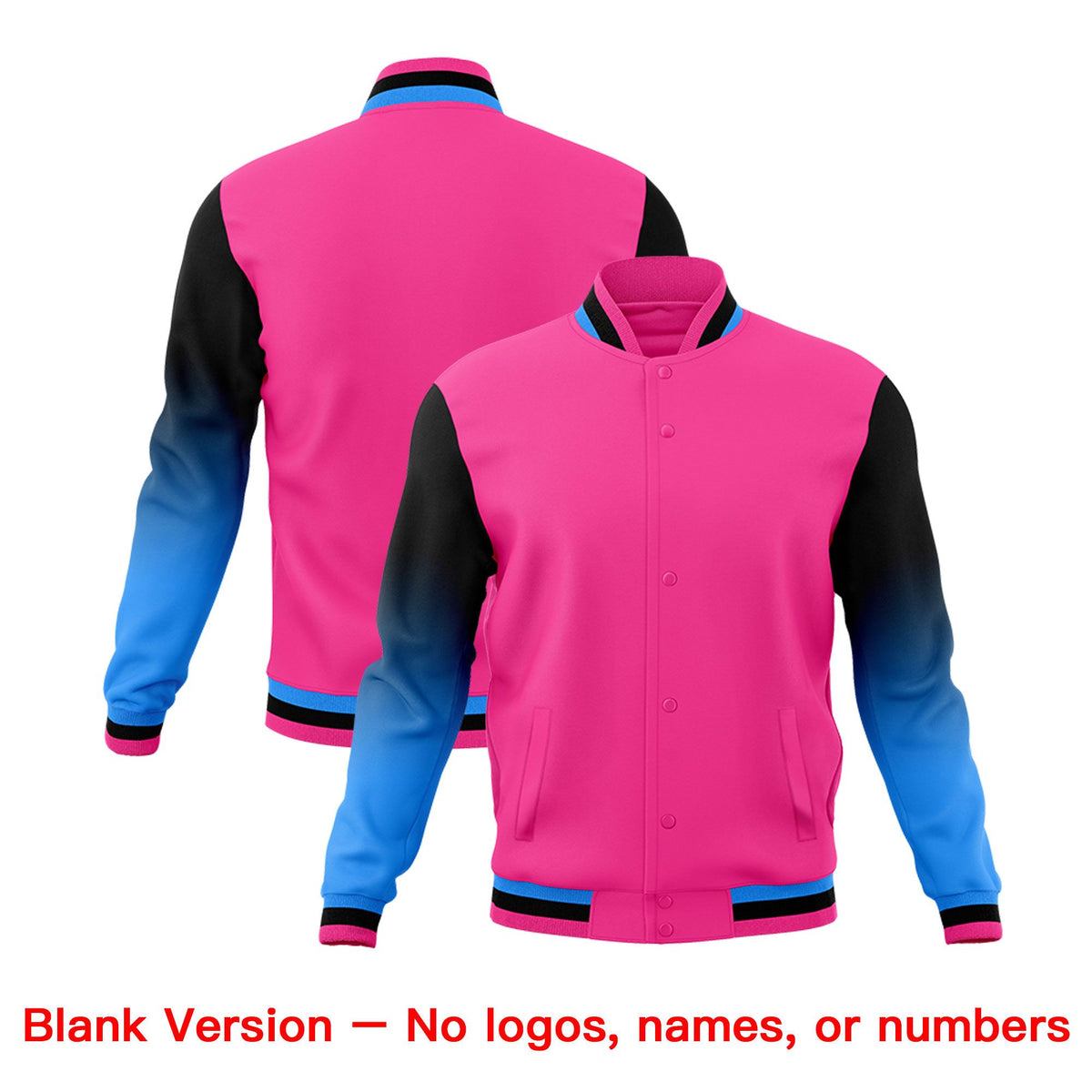 Custom Pink Black White Full-Snap Varsity Raglan Sleeves Gradient Letterman Jacket| KXKSHOP