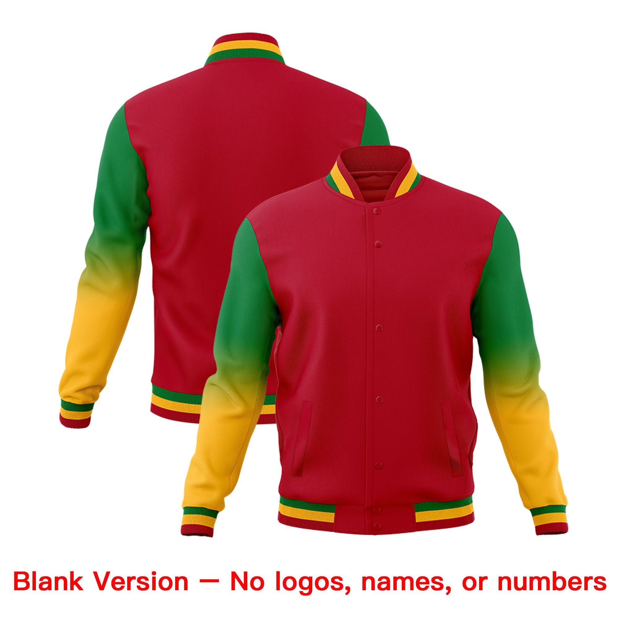 Custom Red Gold White Full-Snap Varsity Raglan Sleeves Gradient Letterman Jacket| KXKSHOP