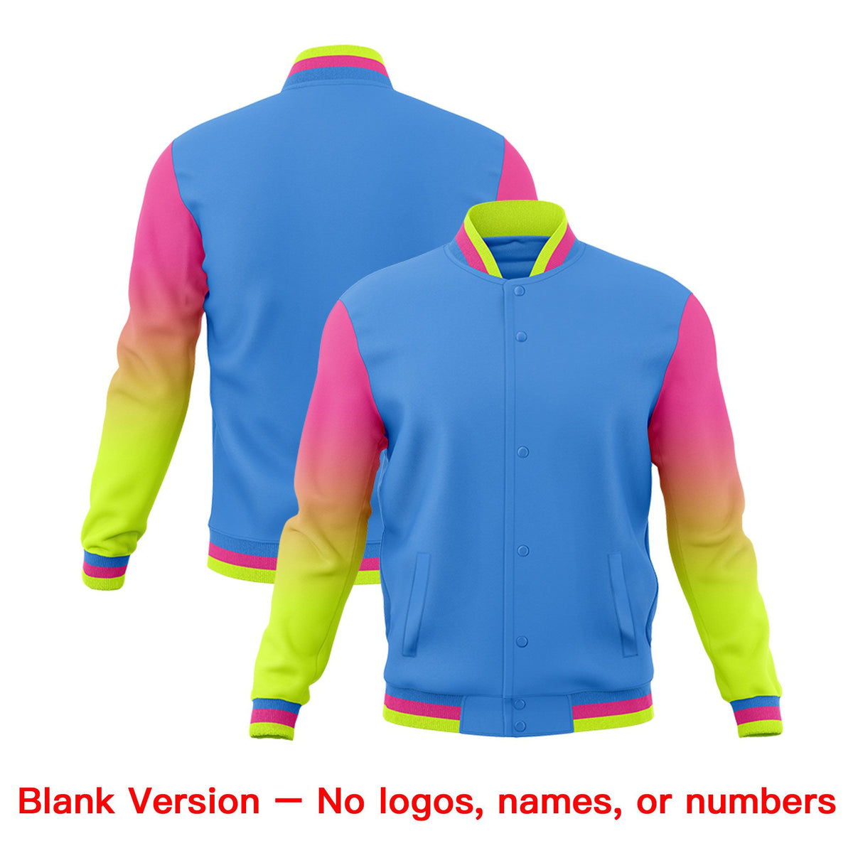 Custom Powder Blue Pink White Full-Snap Varsity Raglan Sleeves Gradient Letterman Jacket| KXKSHOP