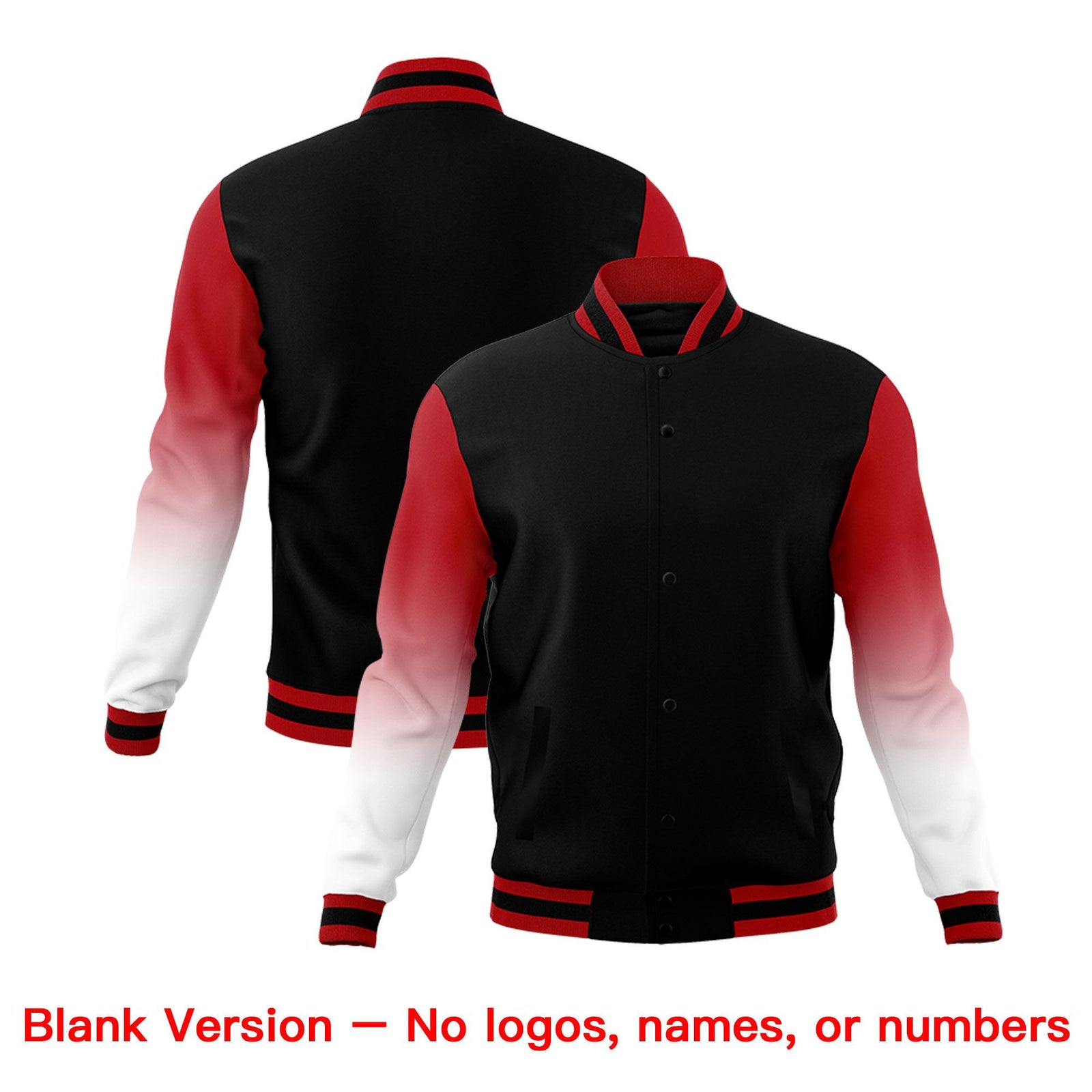 Custom Black White Red Full-Snap Varsity Raglan Sleeves Gradient Letterman Jacket