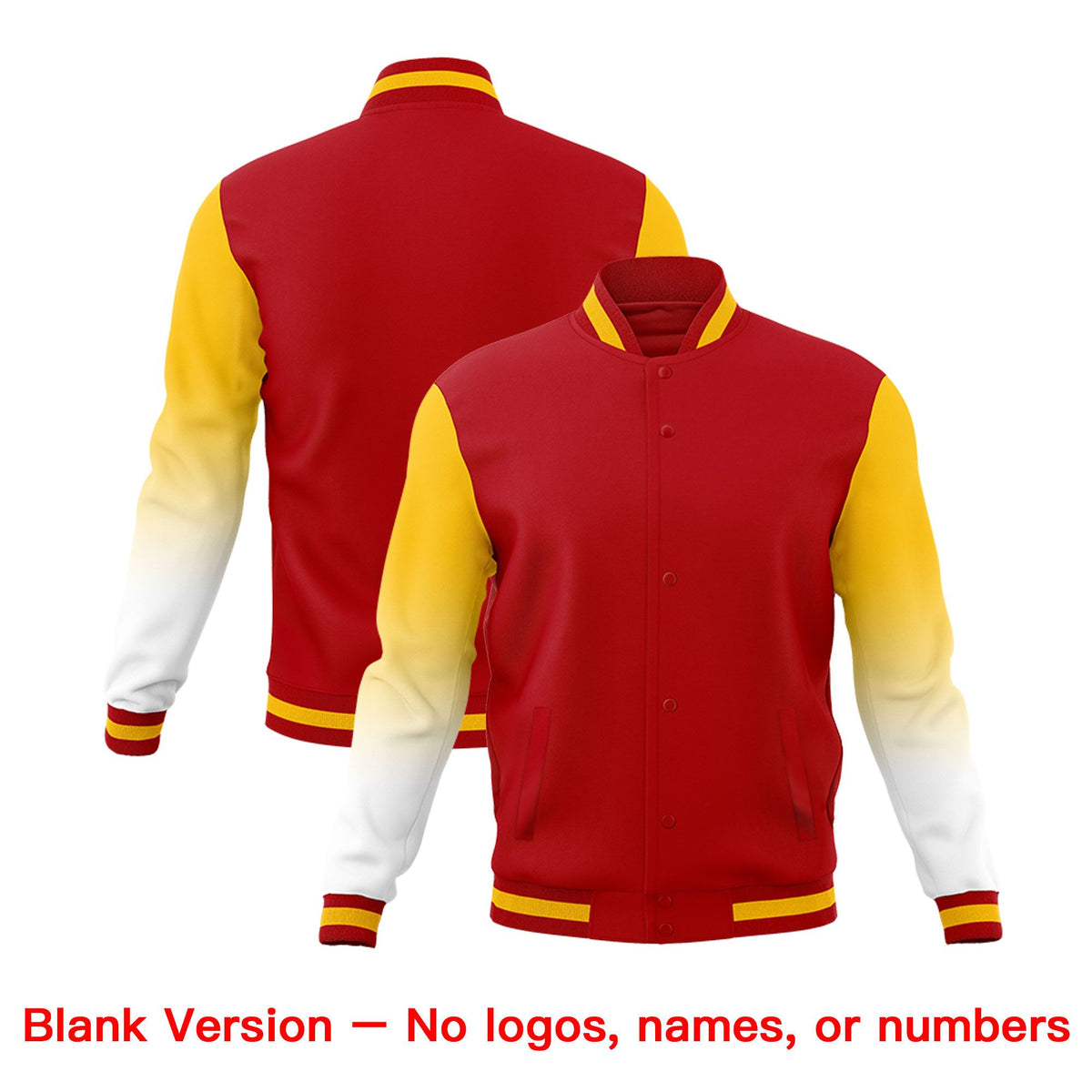 Custom Red Gold White Full-Snap Varsity Raglan Sleeves Gradient Letterman Jacket