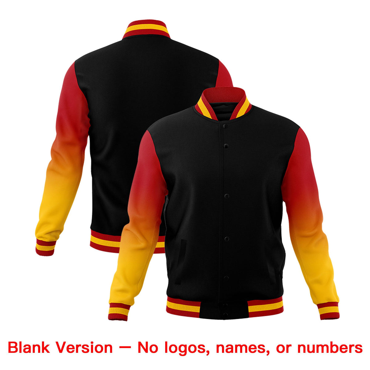 Custom Black Red Gold Full-Snap Varsity Raglan Sleeves Gradient Letterman Jacket