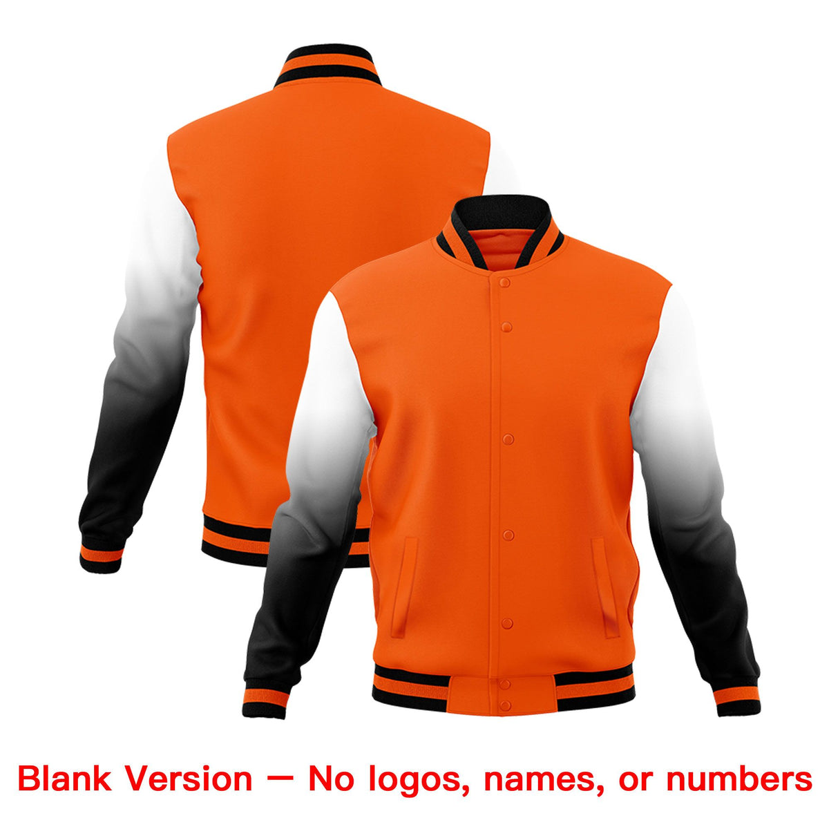 Custom Orange Black White Full-Snap Varsity Raglan Sleeves Gradient Letterman Jacket