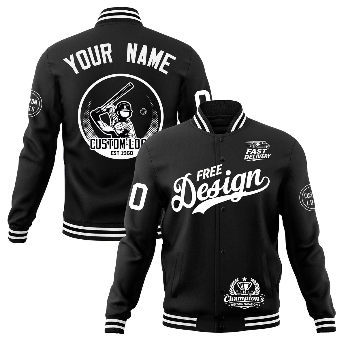 Custom Black White Classic Style Full-Snap Breathable Jacket| KXKSHOP