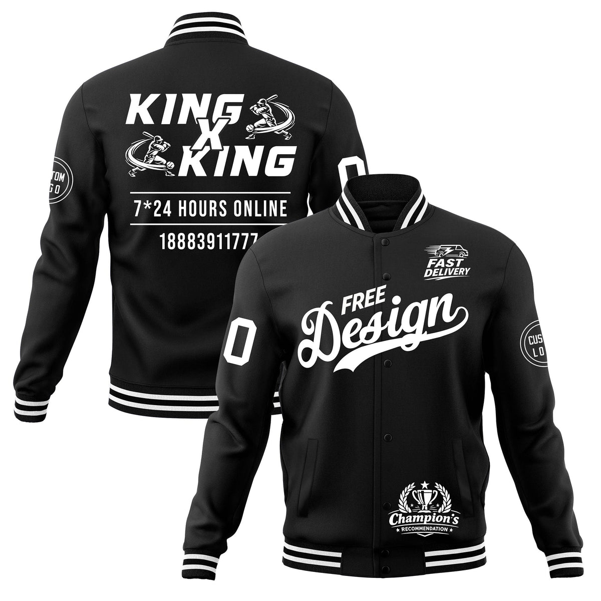 Custom Black White Classic Style Full-Snap Wrinkle-Resistant Jacket| KXKSHOP
