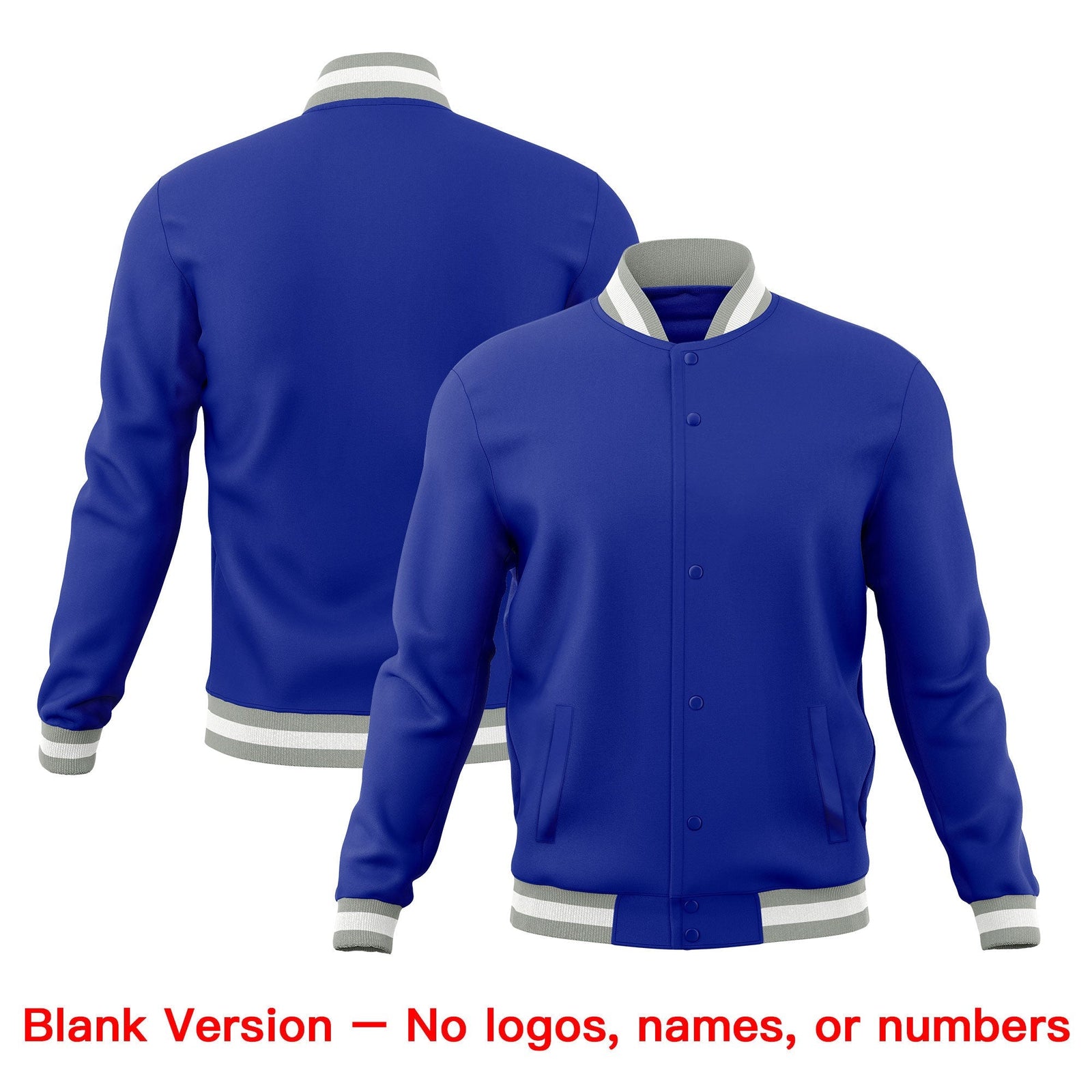 Custom Royal Blue Gray White Classic Style Full-Snap Breathable Jacket| KXKSHOP