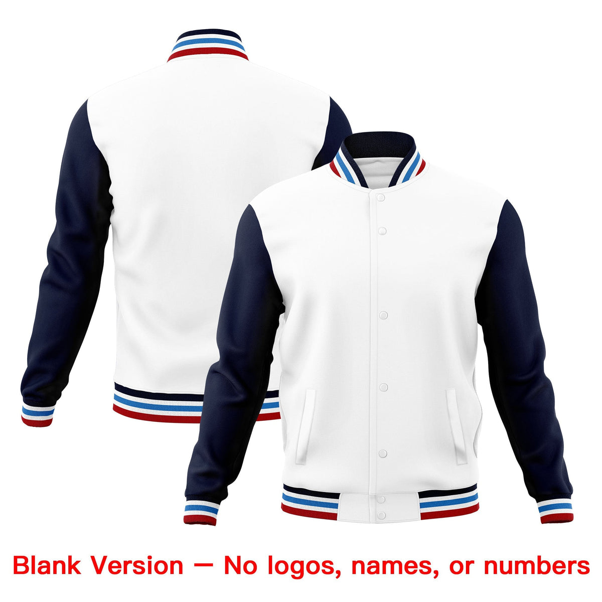 Custom White Navy Light Blue Classic Style Full-Snap Wrinkle-Resistant Jacket| KXKSHOP