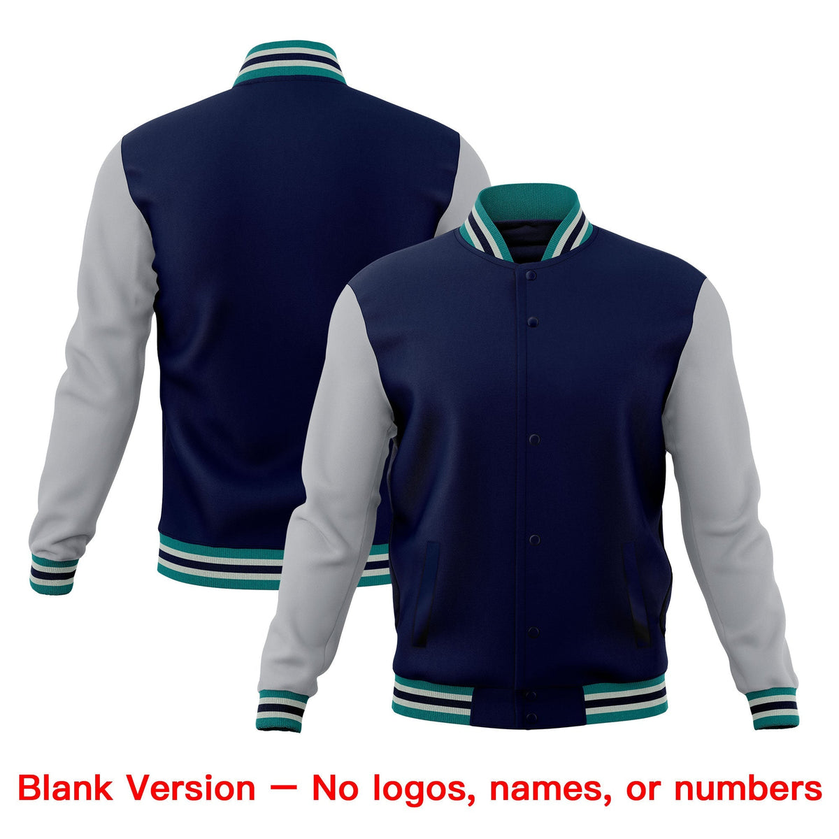 Custom Navy Teal Gray Classic Style Full-Snap Breathable Jacket| KXKSHOP