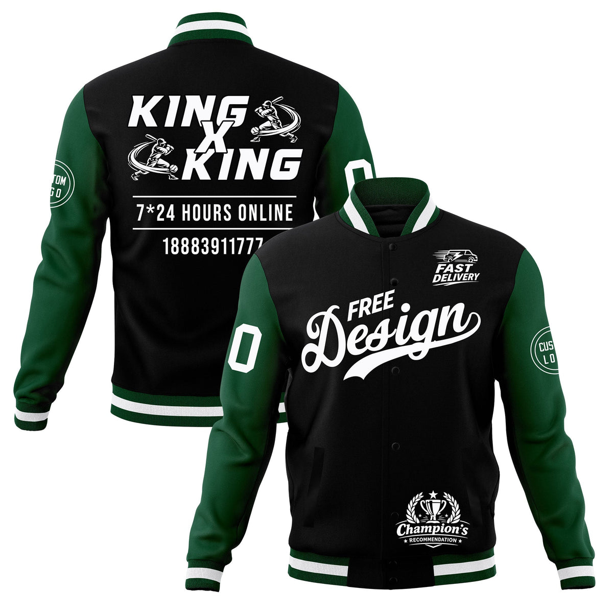 Custom Black Green White Classic Style Full-Snap Wrinkle-Resistant Jacket| KXKSHOP