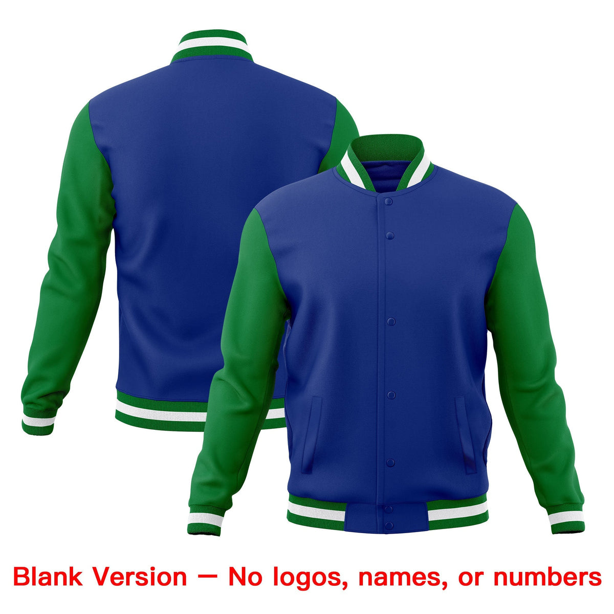 Custom Royal Blue Kelly Green White Classic Style Full-Snap Wrinkle-Resistant Jacket| KXKSHOP