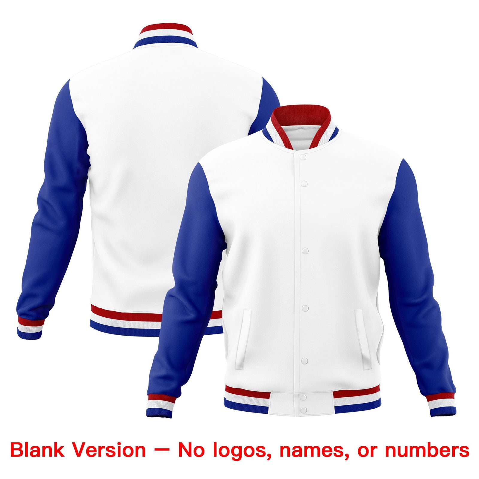 Custom White Red Royal Blue Classic Style Full-Snap Breathable Jacket| KXKSHOP